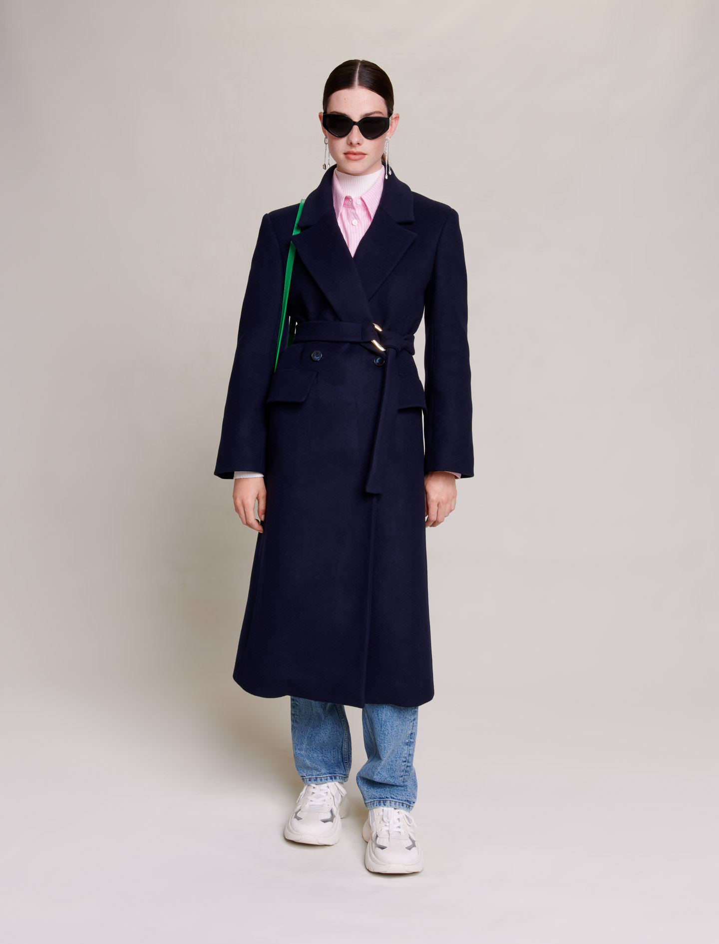 Maje Woman's wool, Long coat for Fall/Winter, in color Navy / Blue