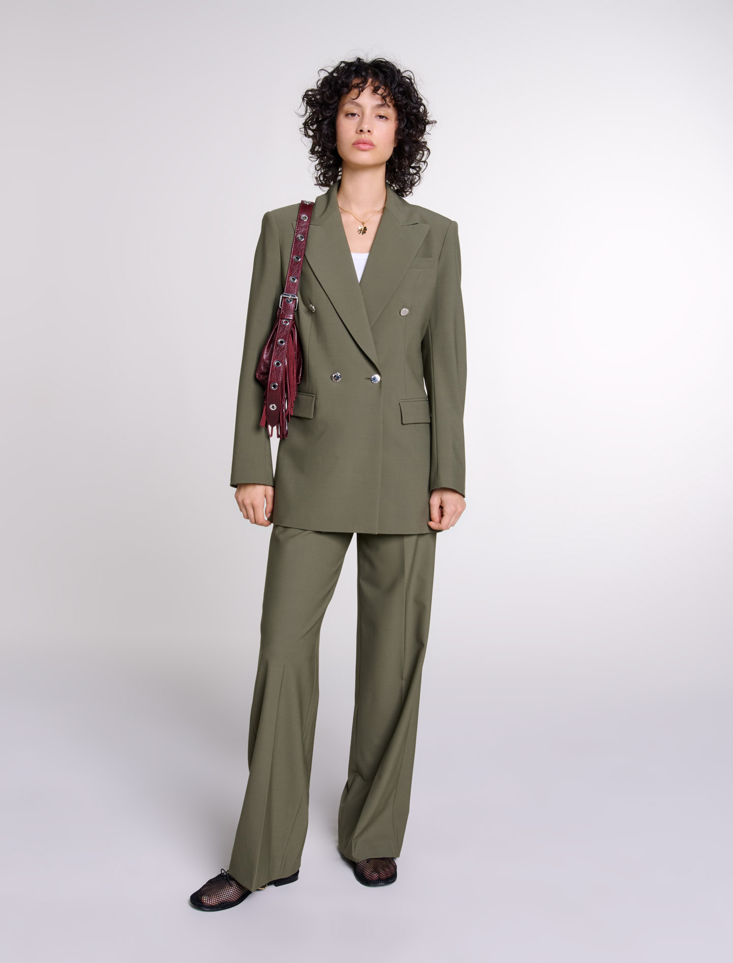 Shop Maje Slim-fit Suit Jacket In Khaki