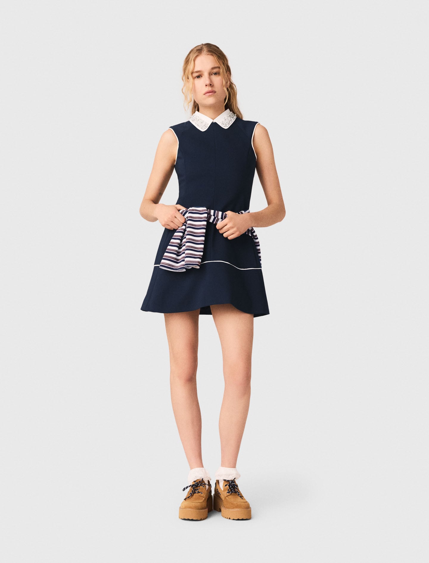 Flared dress with contrast trim Blue For Women | Maje