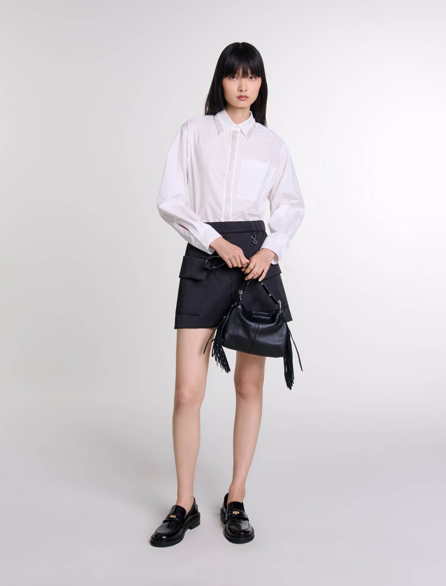 Woman's polyester, Short satin skirt, size Woman-Fall-Winter Pre Collection-US XL / FR 41, in color Black / Black