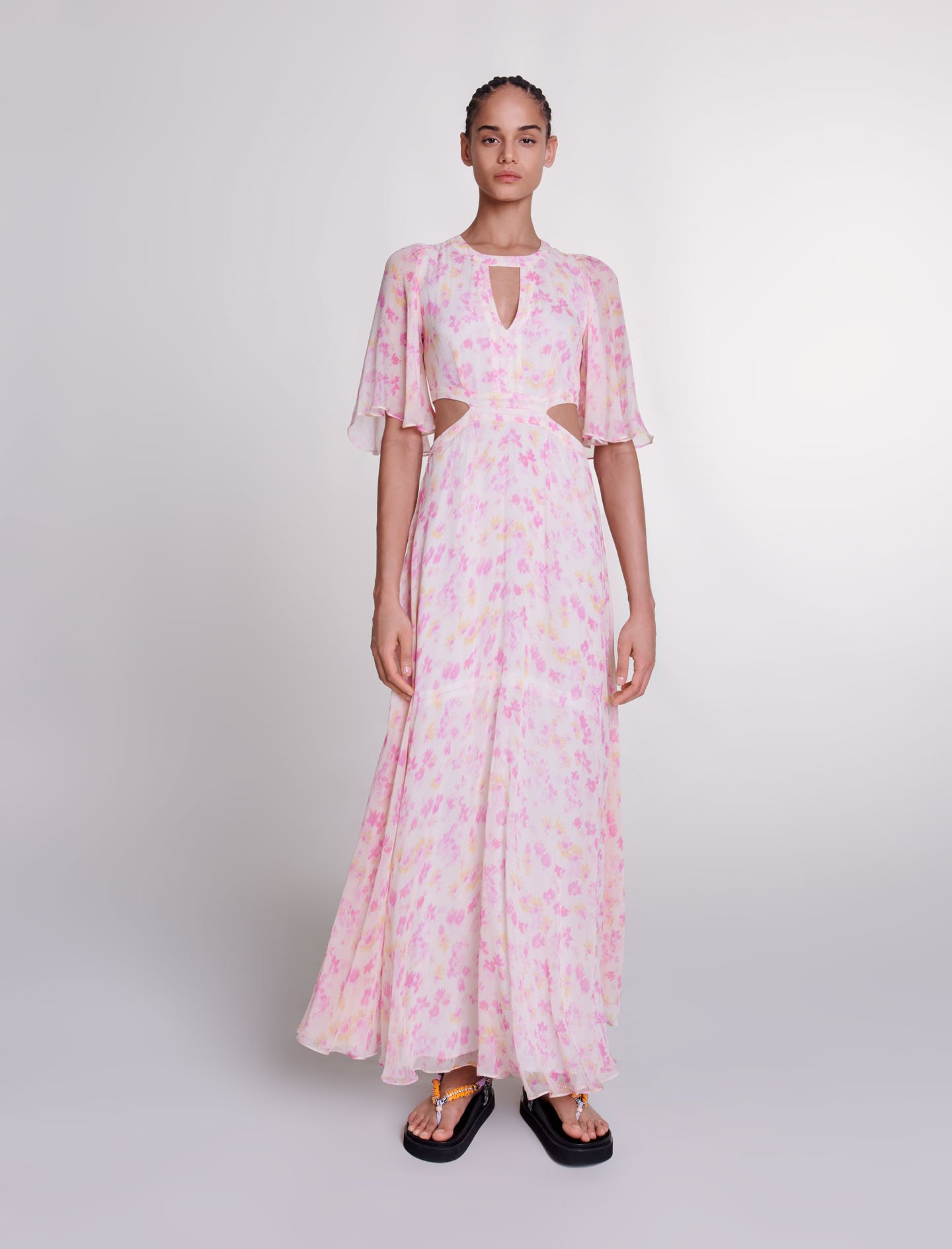 Mixte's viscose Lining: Floral print maxi dress for Spring/Summer, size Mixte-Dresses-US XL / FR 41, in color Pink Flower Print /
