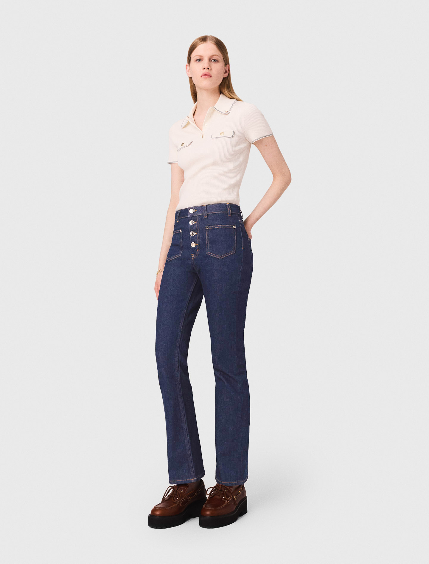 Maje Denim Jeans With Pockets In Dark Blue