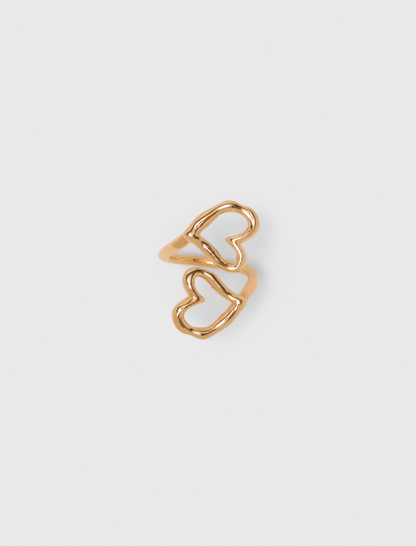 Woman's brass Double gold-plated heart ring for Fall/Winter, size Medium, in color Light gold /