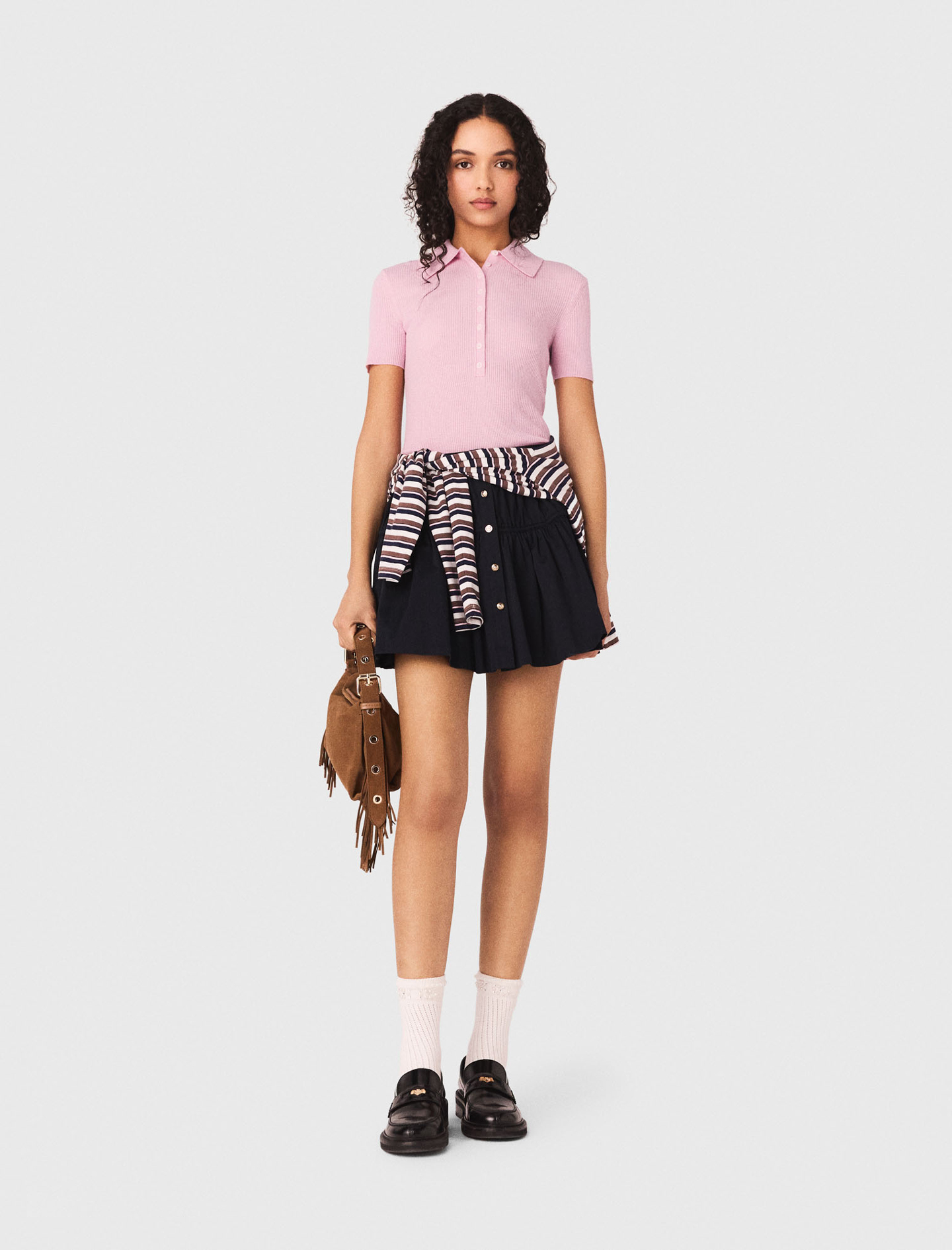 Polo collar ribbed sweater Pink For Women | Maje