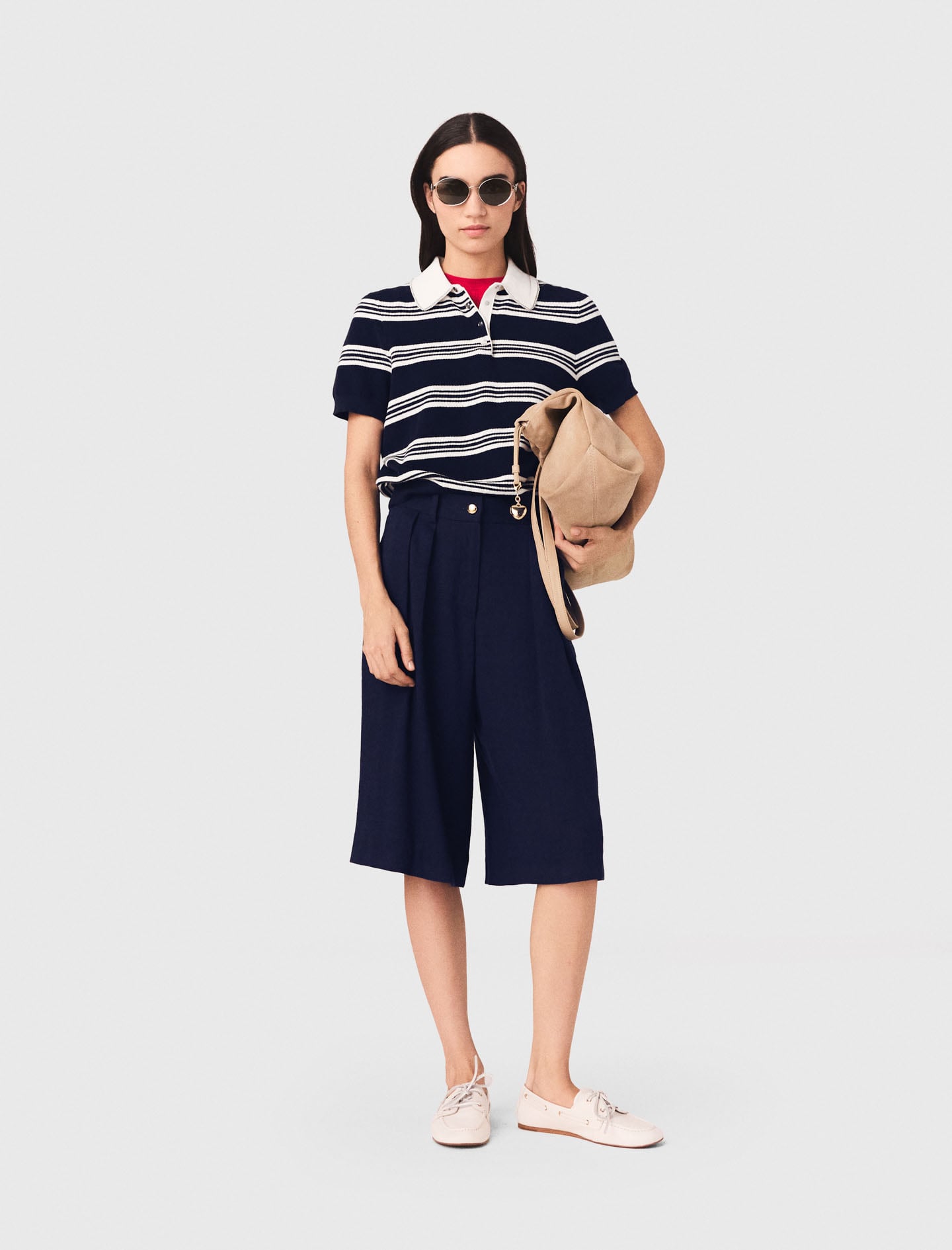 Maje Striped polo with rhinestone collar