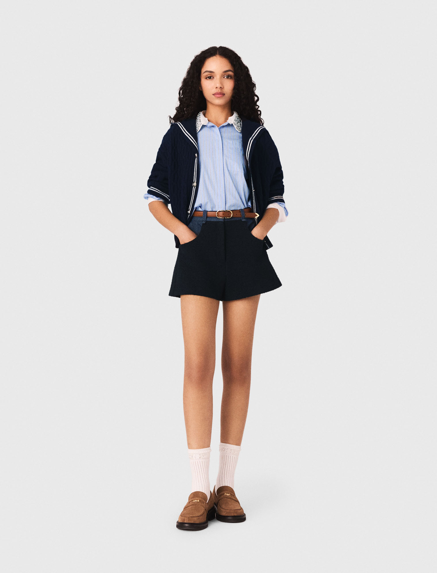 Tweed shorts with denim details Blue For Women | Maje
