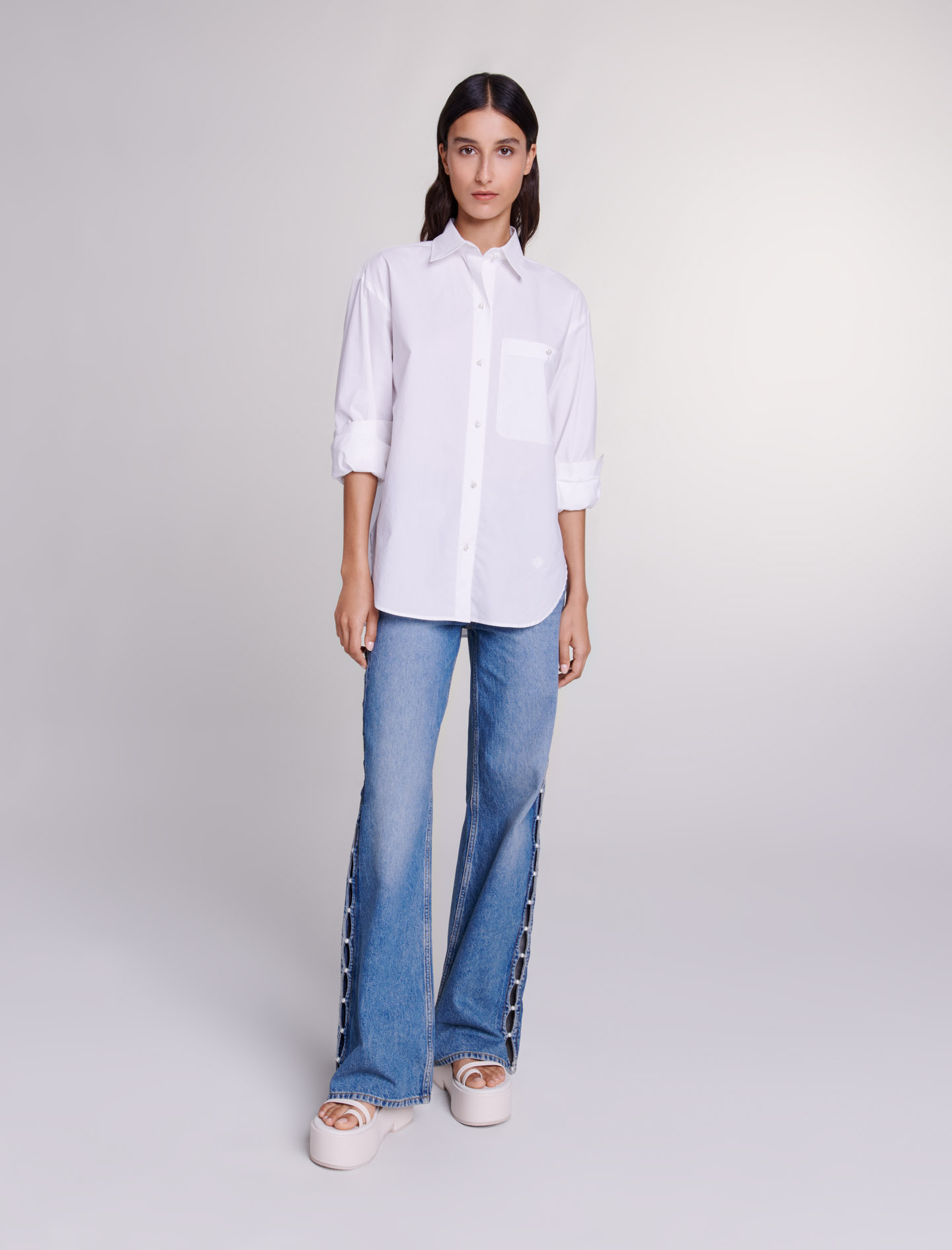 Maje Woman's cotton White cotton poplin shirt for Spring/Summer, in color White / White