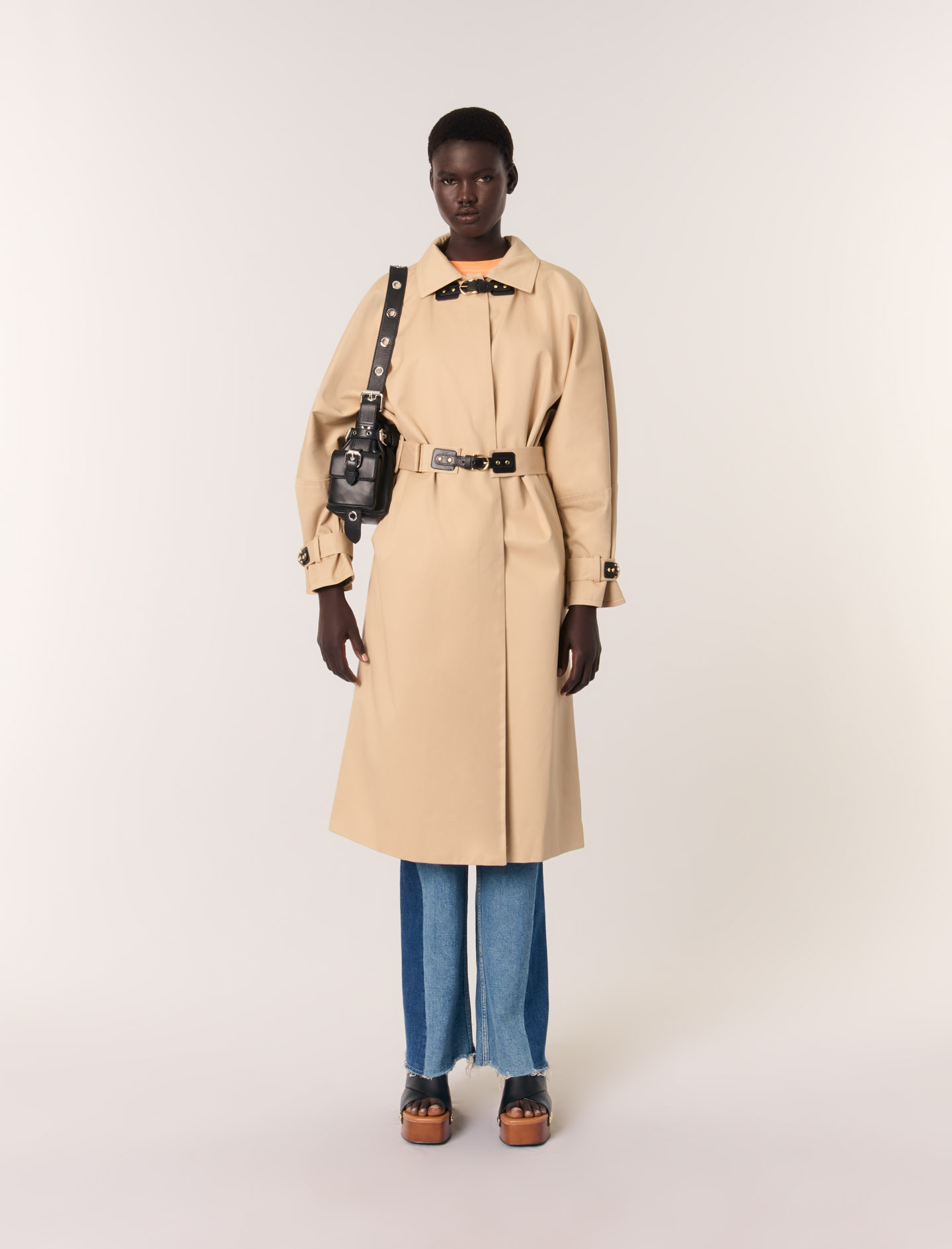 Maje Woman's cotton Long trench coat for Spring/Summer, in color Beige light /