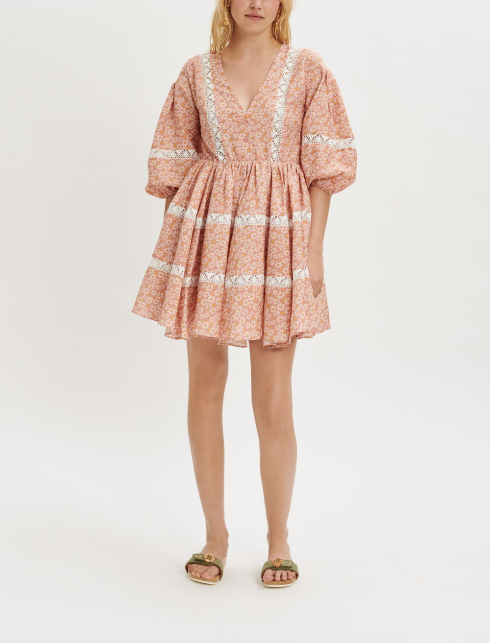 white lace dress with nude lining Short Sleeve A-line Bridal Gown by Ladivine WL035 – ABC Fashion