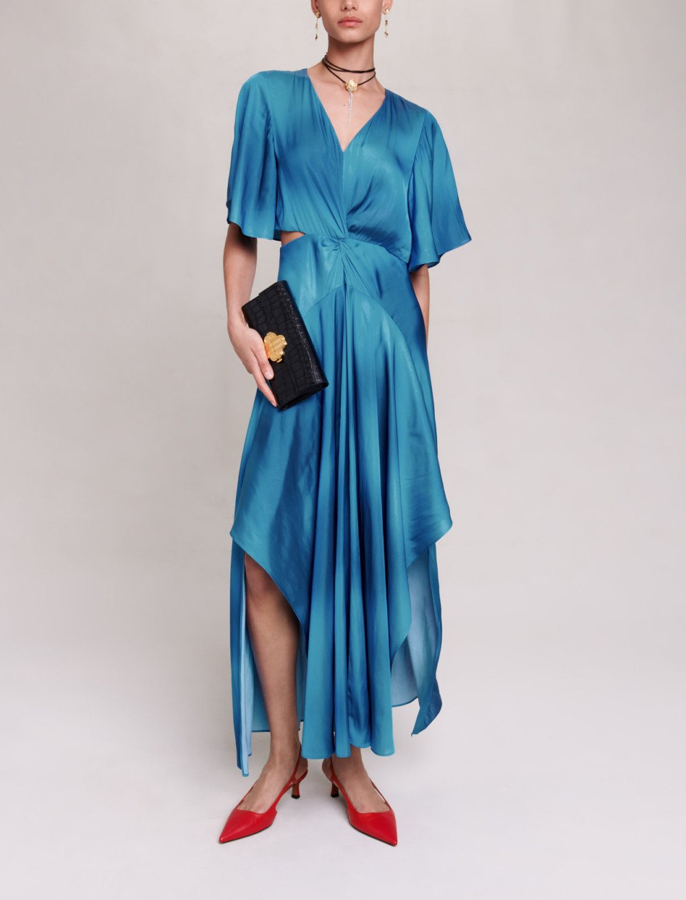Maje Woman's polyester Satin-look maxi dress for Fall/Winter, in color Blue / Blue