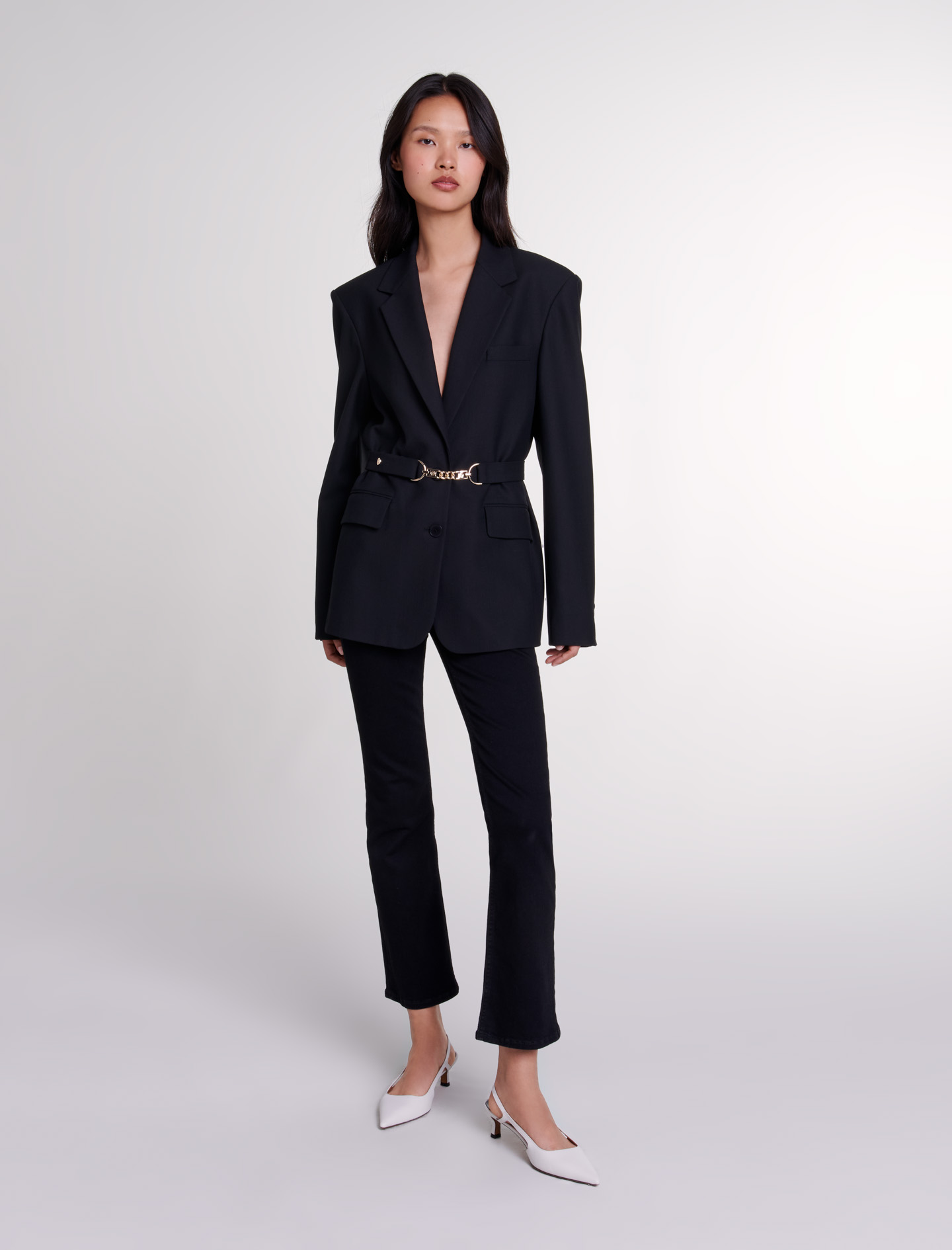 Shop Maje Belted Suit Jacket In Black