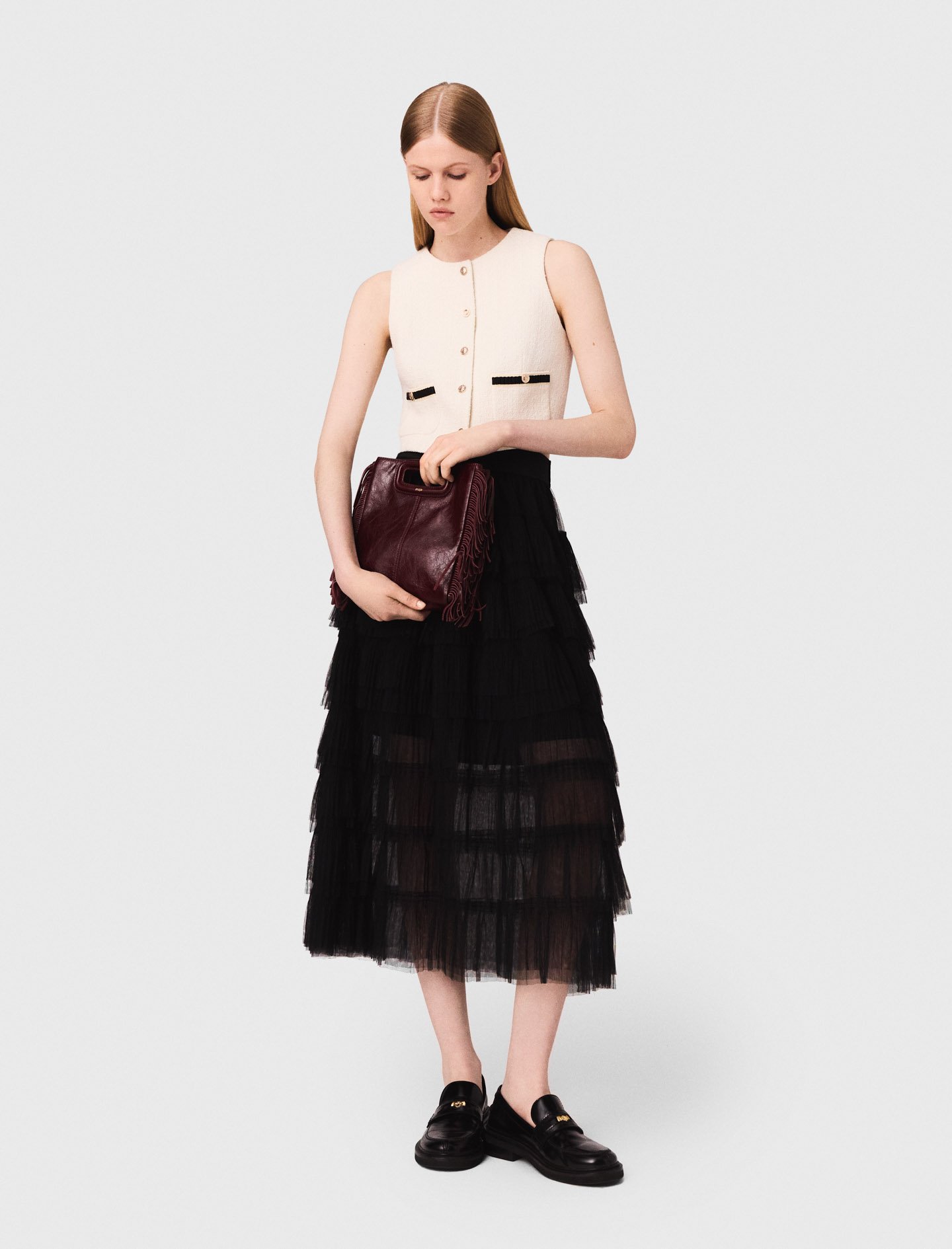 Woman's polyester Tulle midi skirt for Fall/Winter, size Extra Small, in color Black / Black