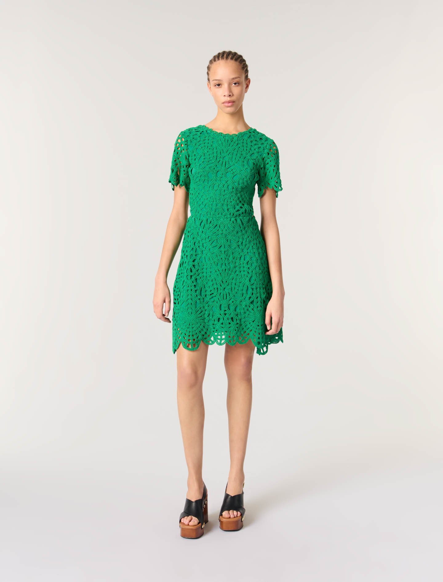 Woman's cotton Mini crochet dress for Spring/Summer, size Large, in color Green / Grey