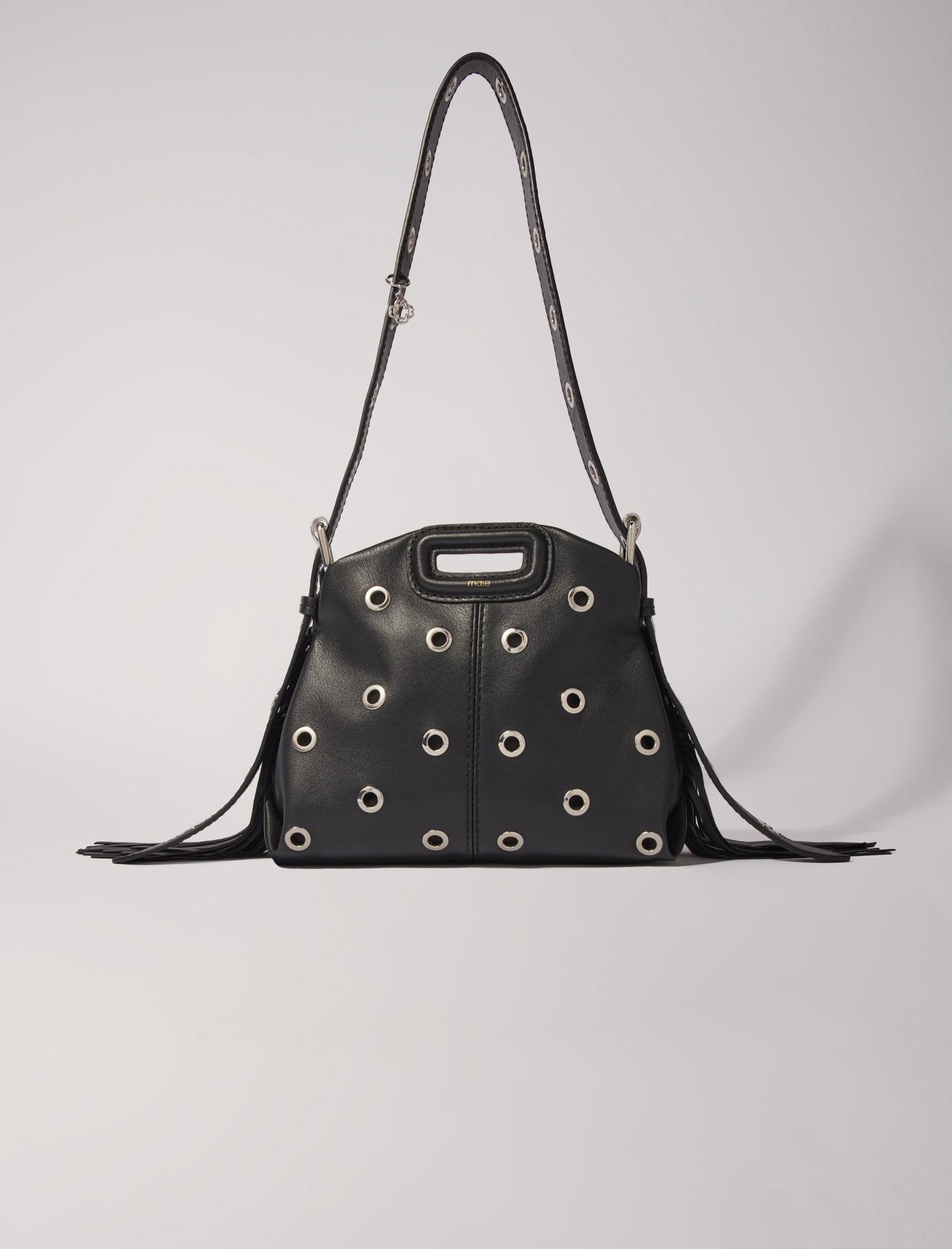 Woman's polyester Leather: Miss M Mini eyelet leather bag for Fall/Winter, size Woman-All Bags-OS (ONE SIZE), in color Black / Black