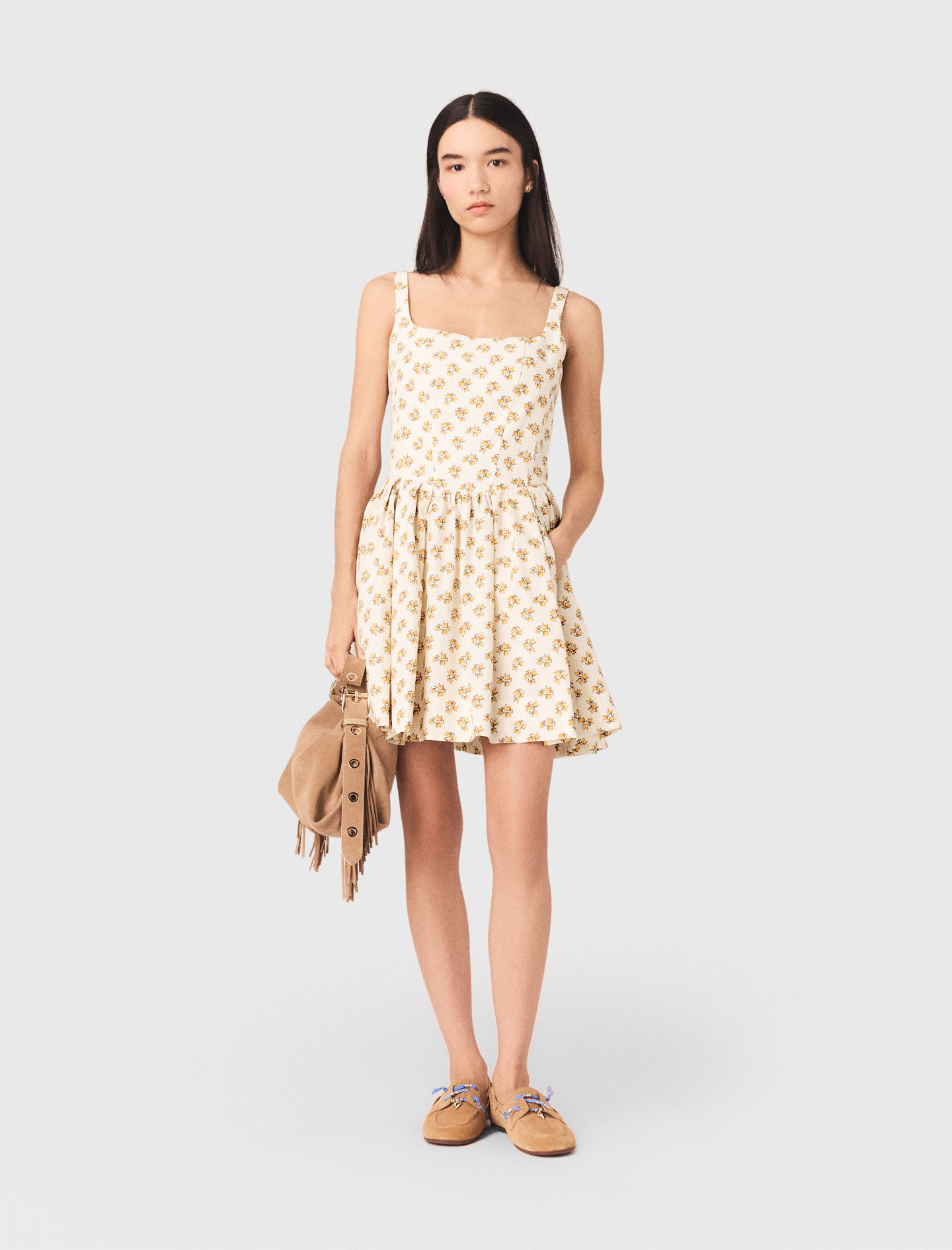 Short flared patterned dress Yellow / Orange For Women | Maje