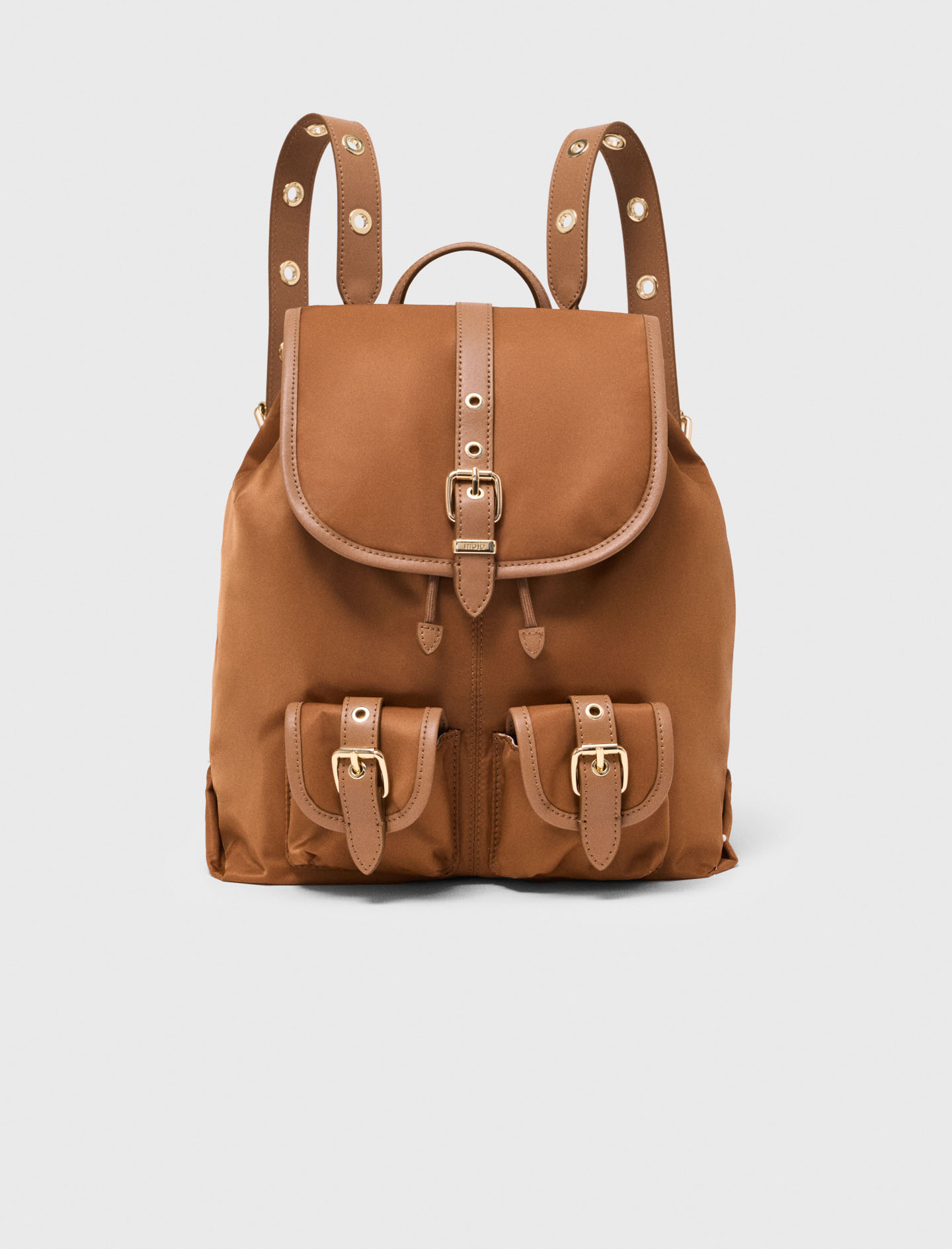 マカロン　レディース　BLK M Leather and nylon backpack Brown For Women | Maje