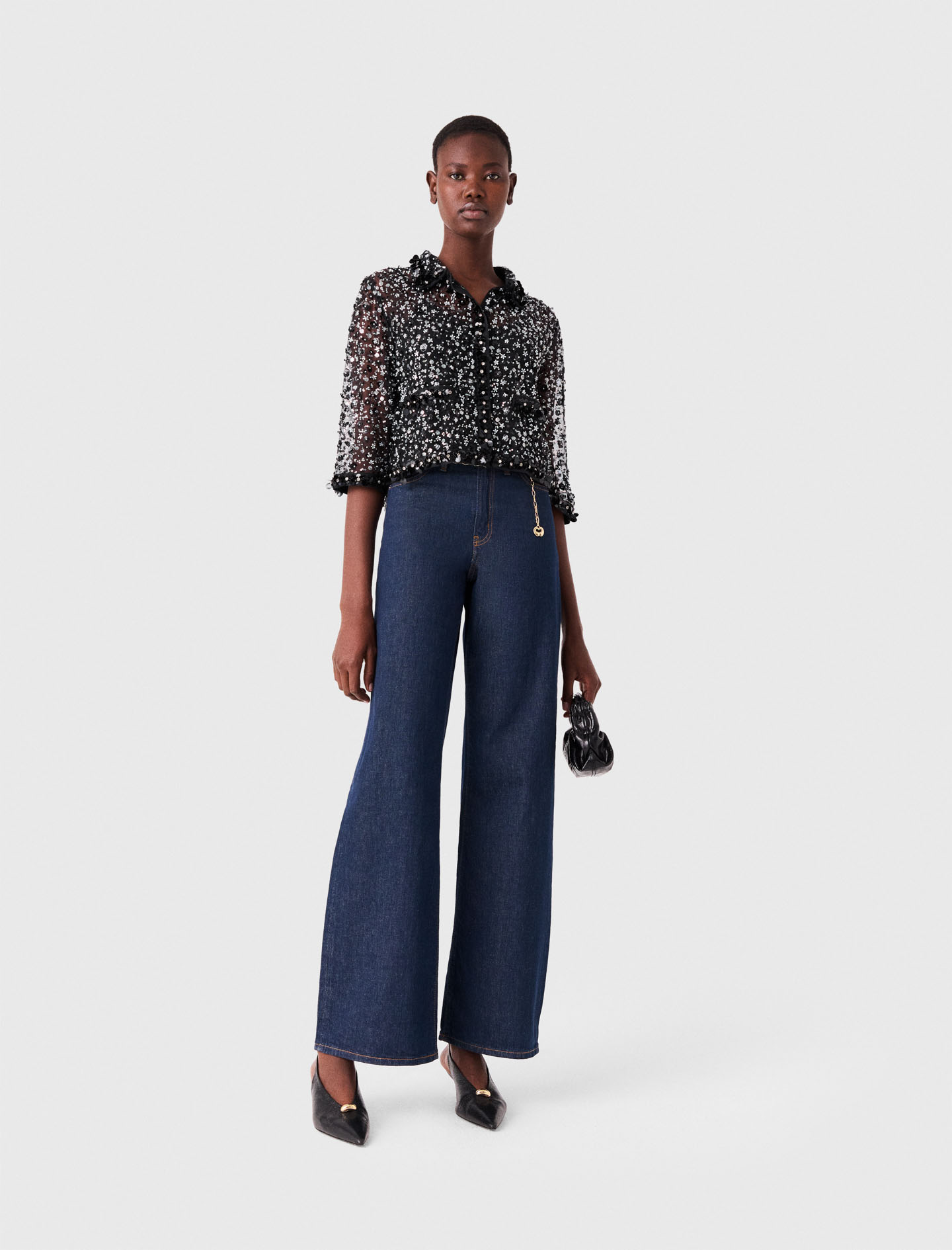 Floral sequin top Black / Gray For Women | Maje