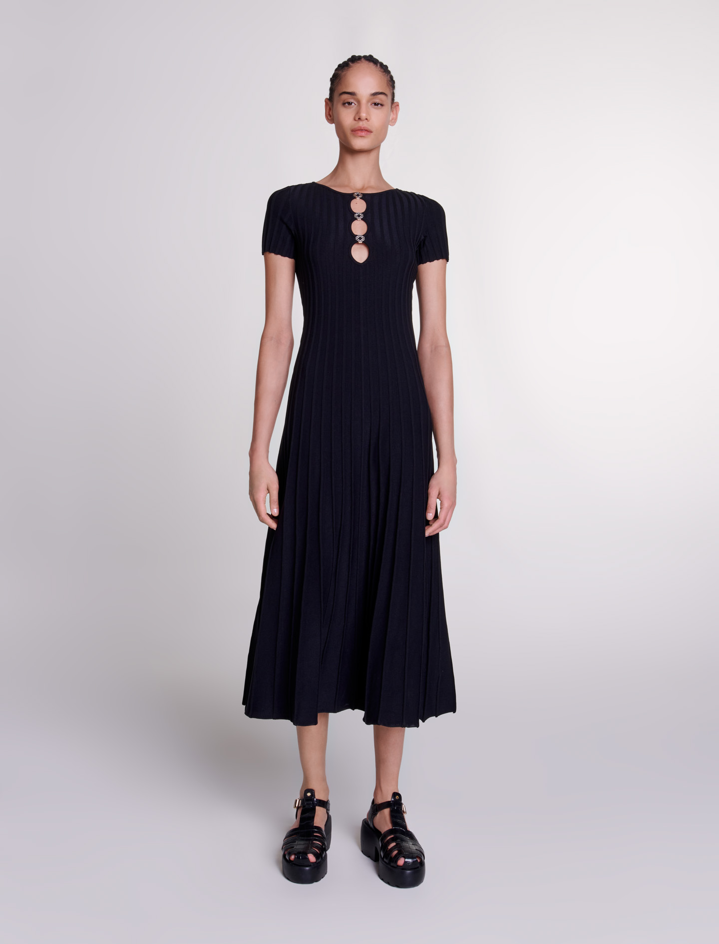 Maje Woman's viscose, Rib knit maxi dress for Spring/Summer, in color Black / Black