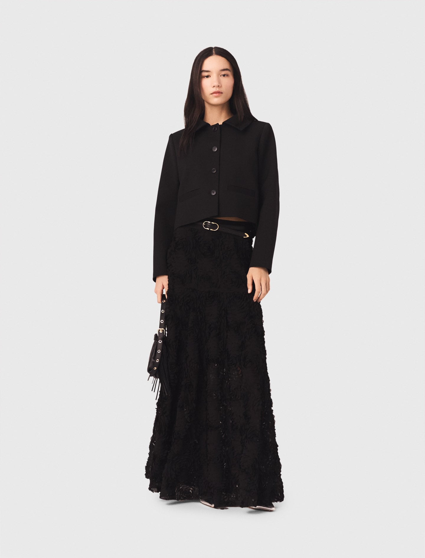 ★美品★ 定価3.8万 maje アイレットディテールシャツ Y2K 黒 Long embroidered skirt Black / Gray For Women | Maje