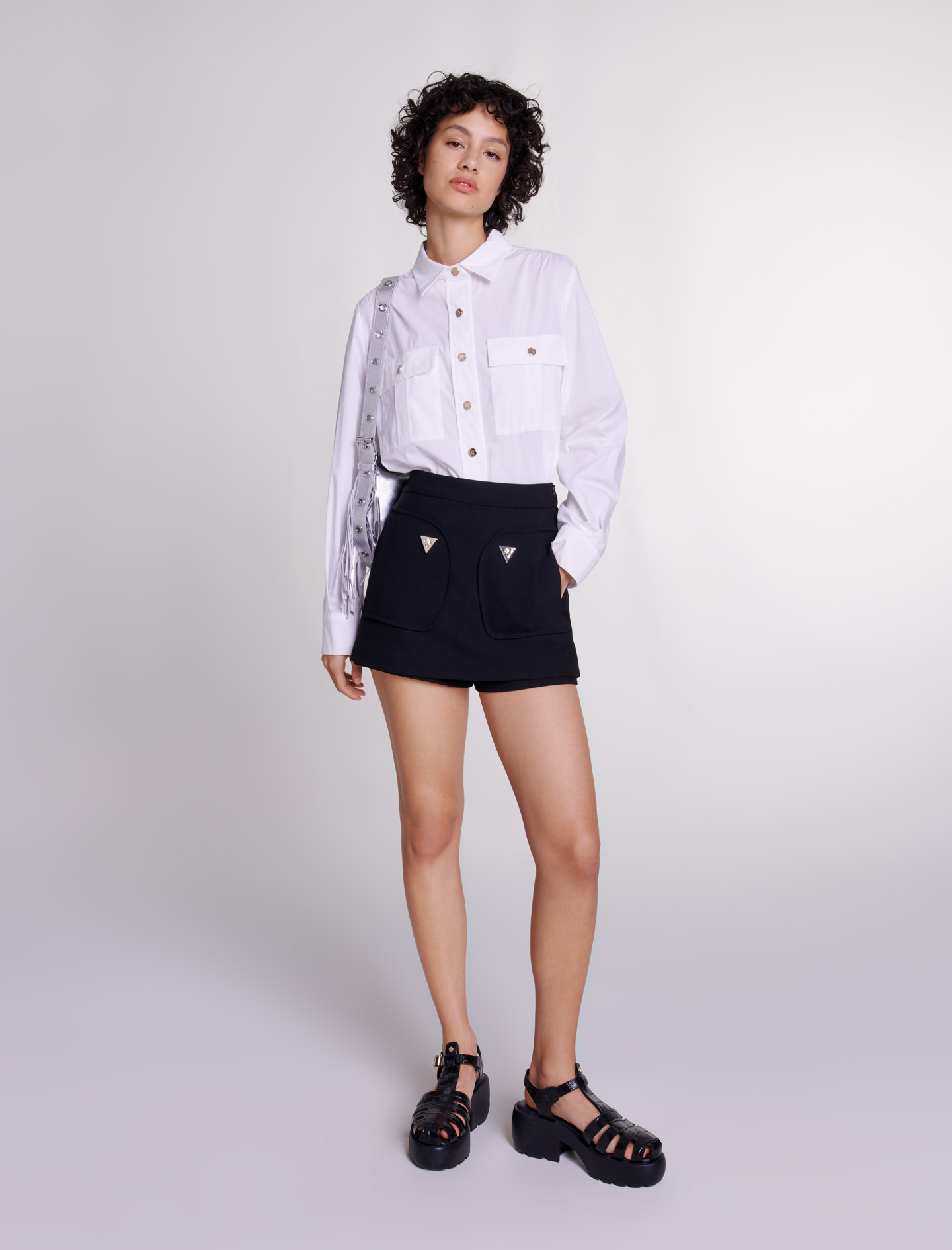 Maje Woman's polyester, Skort-style shorts for Spring/Summer, in color Black / Black
