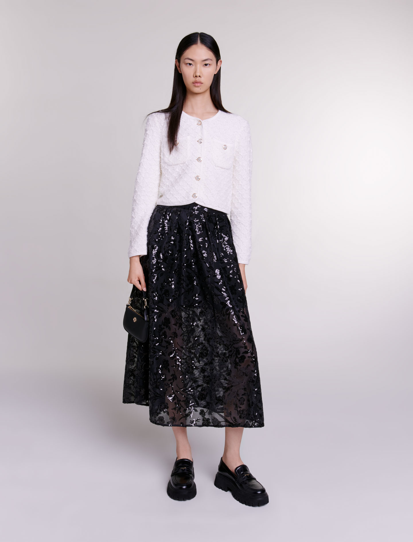 Maje Woman's polyester Sequins: 224JUPON for Spring/Summer, in color Black / Black