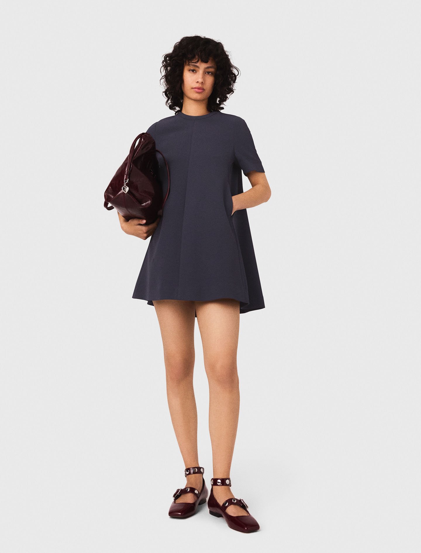 Maje Woman's polyester Heavy crepe trapeze dress for Fall/Winter, in color Navy / Blue