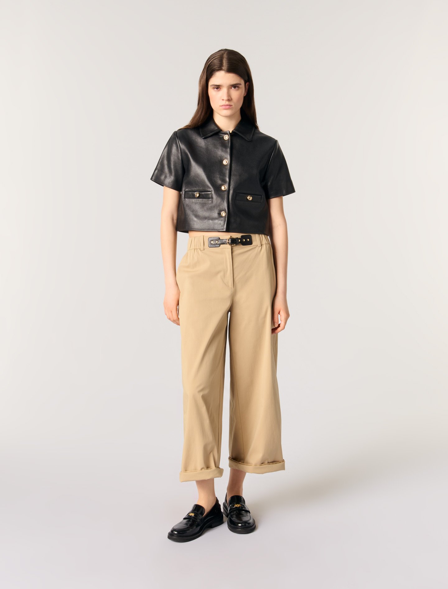 Woman's cotton Wide-leg cotton pants for Fall/Winter, size Extra Small, in color Beige light /
