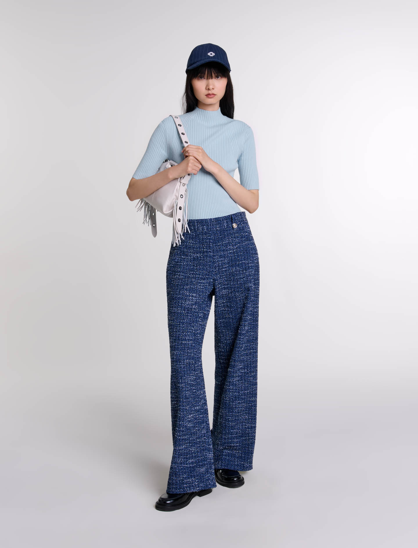 Woman's cotton, Wide-leg tweed trousers for Fall/Winter, size Woman-Pants & Jeans-US XL / FR 41, in color Blue / Blue