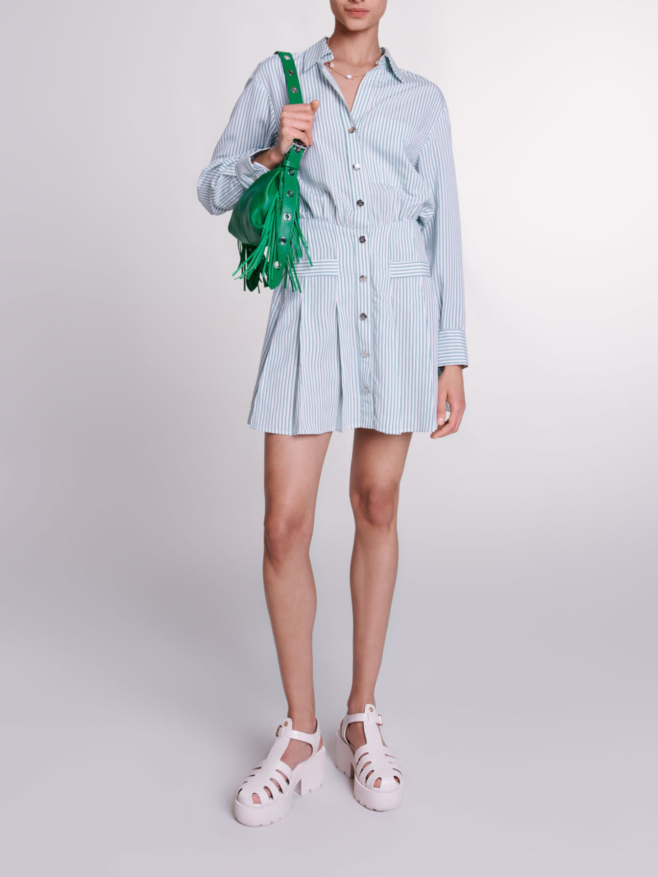 Maje Woman's viscose Striped shirt dress for Spring/Summer, in color White Green /