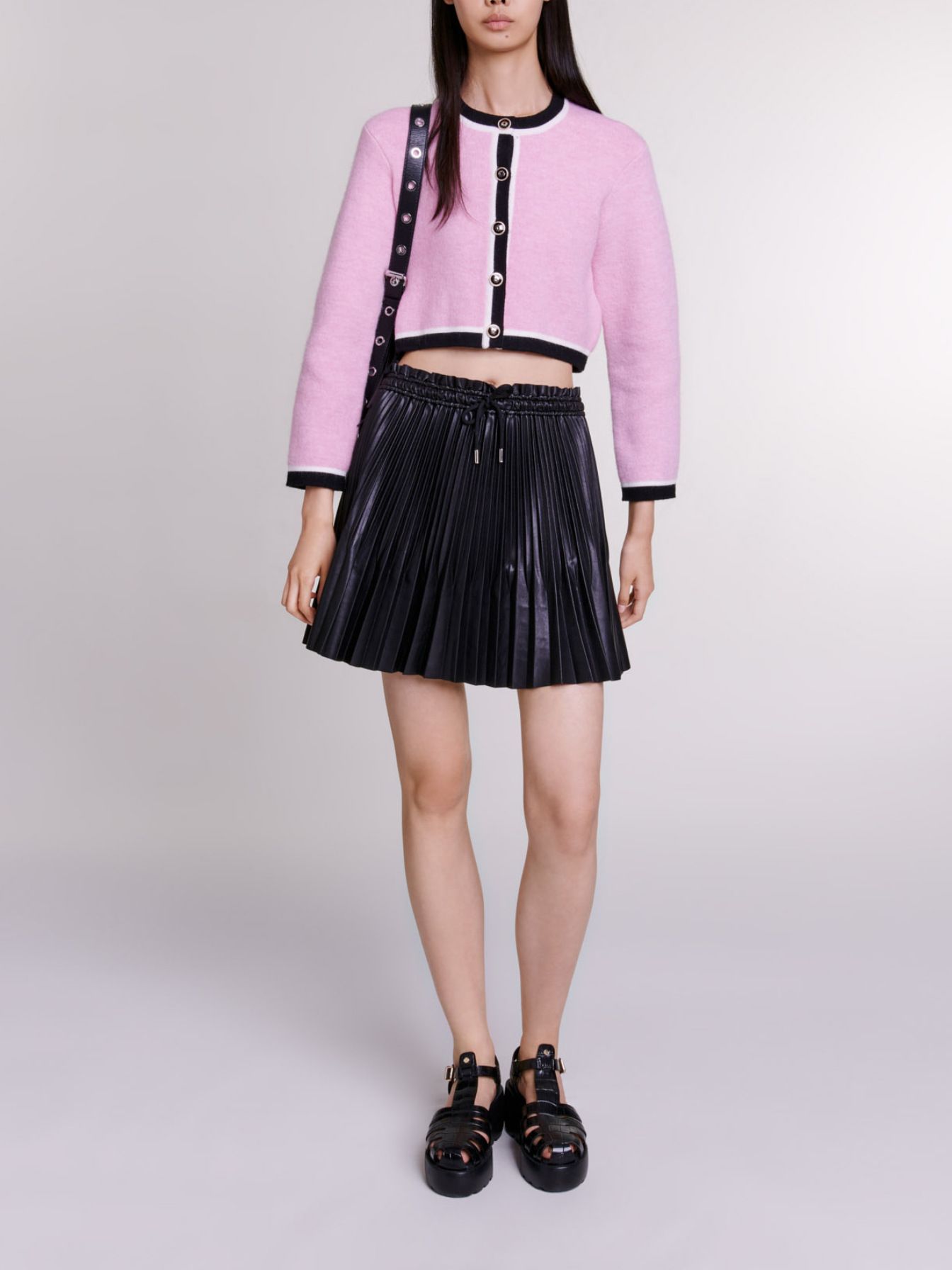 Maje Woman's polyester Short pleated skirt for Spring/Summer, in color Black / Black