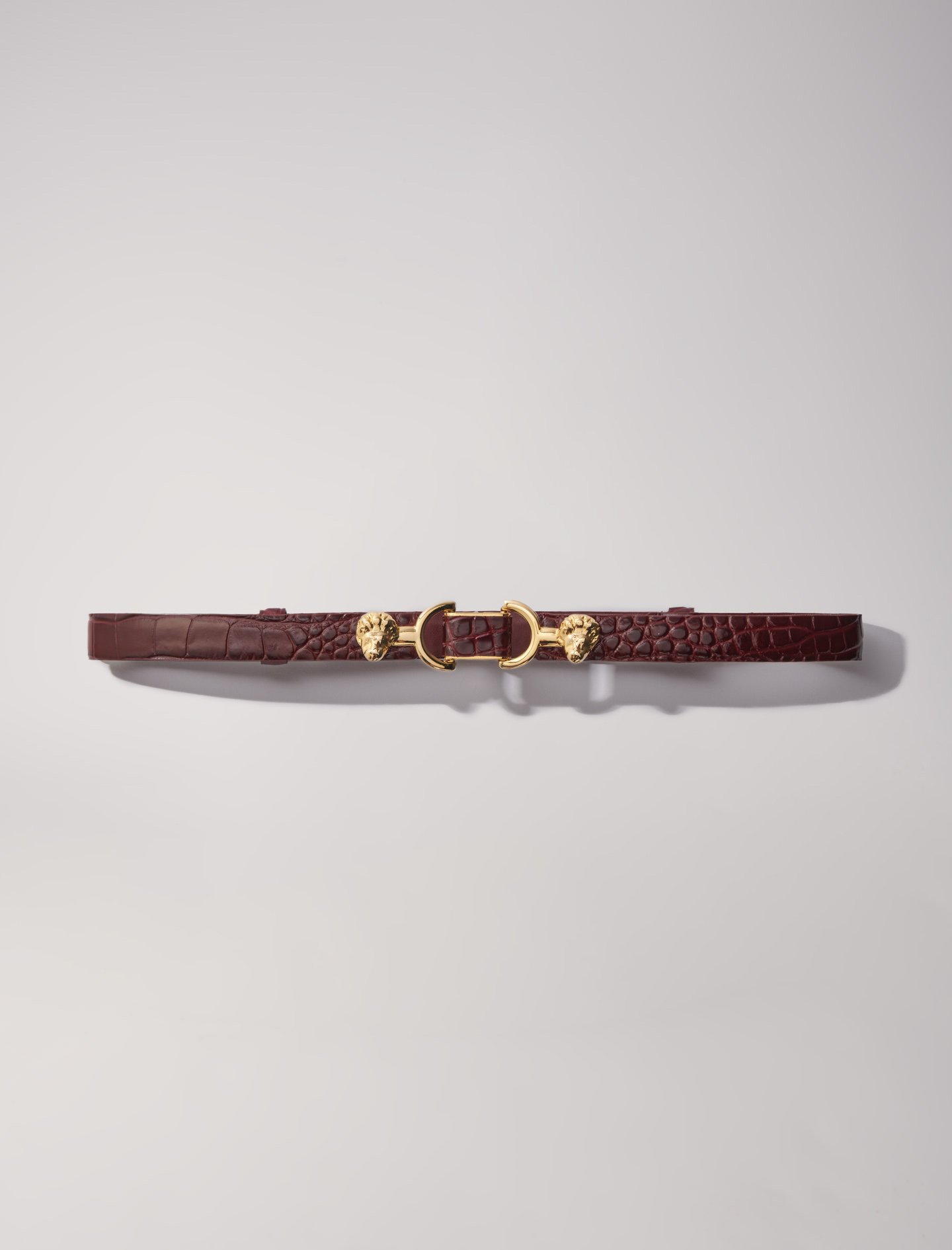 Woman's polyester Coating: Thin leather belt with lion bit for Fall/Winter, size Woman-Belts-US L / FR 3, in color Burgundy /