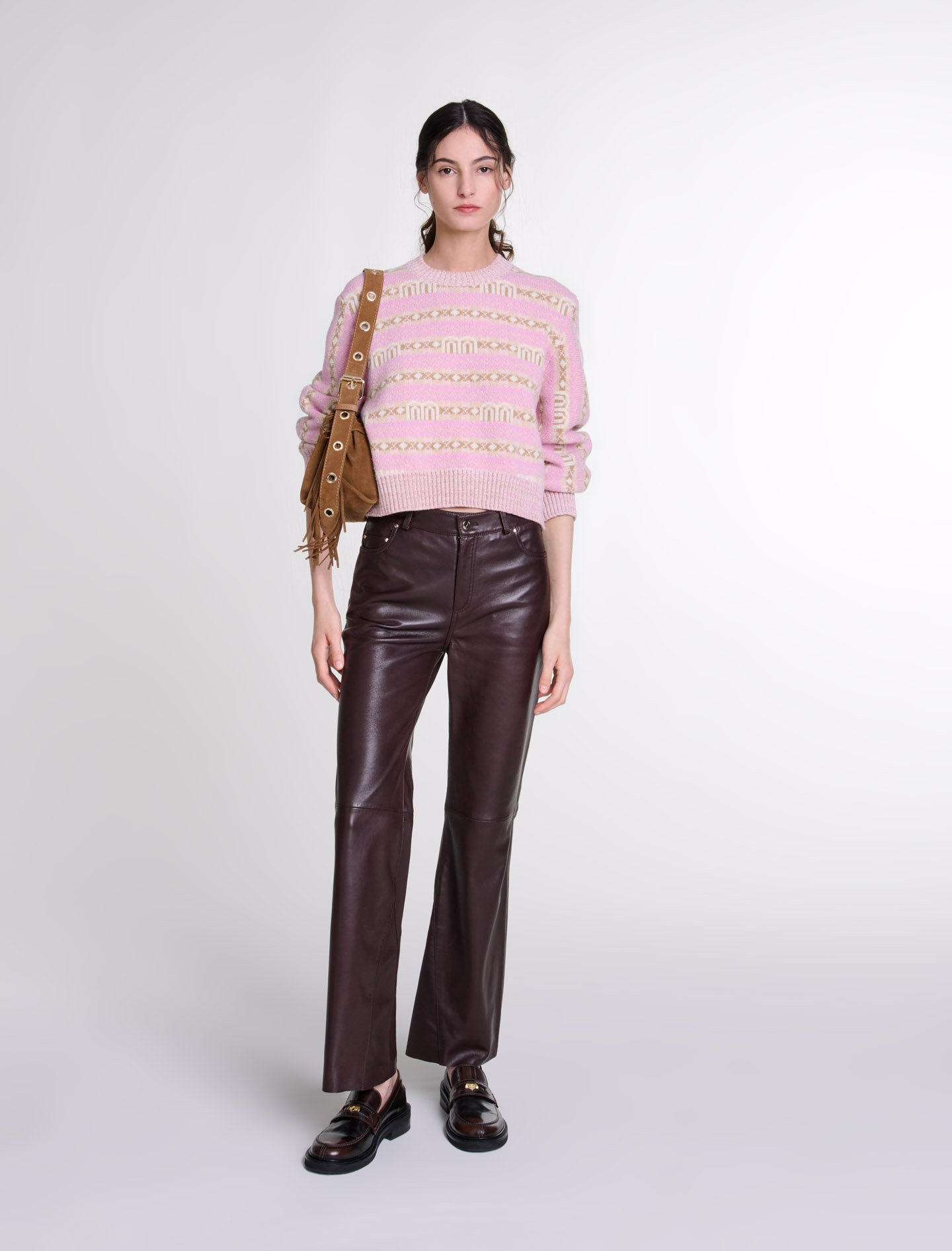 Woman's cotton Leather trousers for Fall/Winter, size Woman-Pants & Jeans-US XL / FR 41, in color Brown / Brown