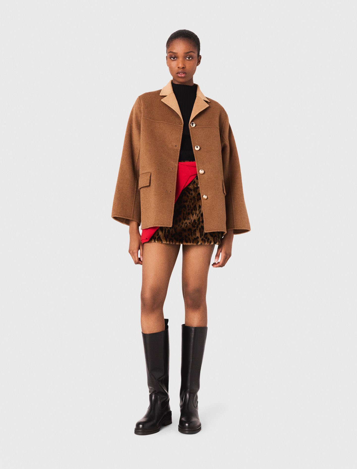 Maje Woman's wool Double-faced mid-length coat for Fall/Winter, in color Camel / Brown