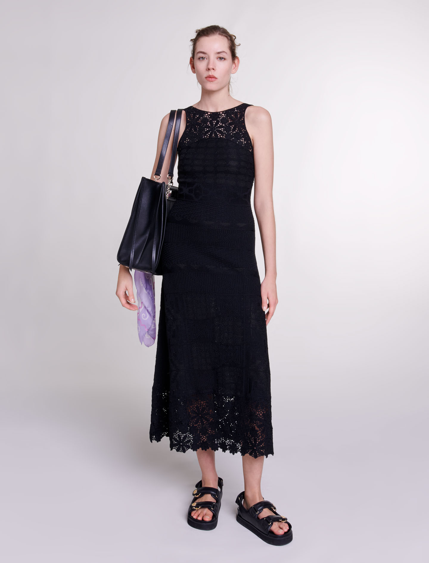Maje Woman's viscose, Crochet-knit maxi dress for Spring/Summer, in color Black / Black