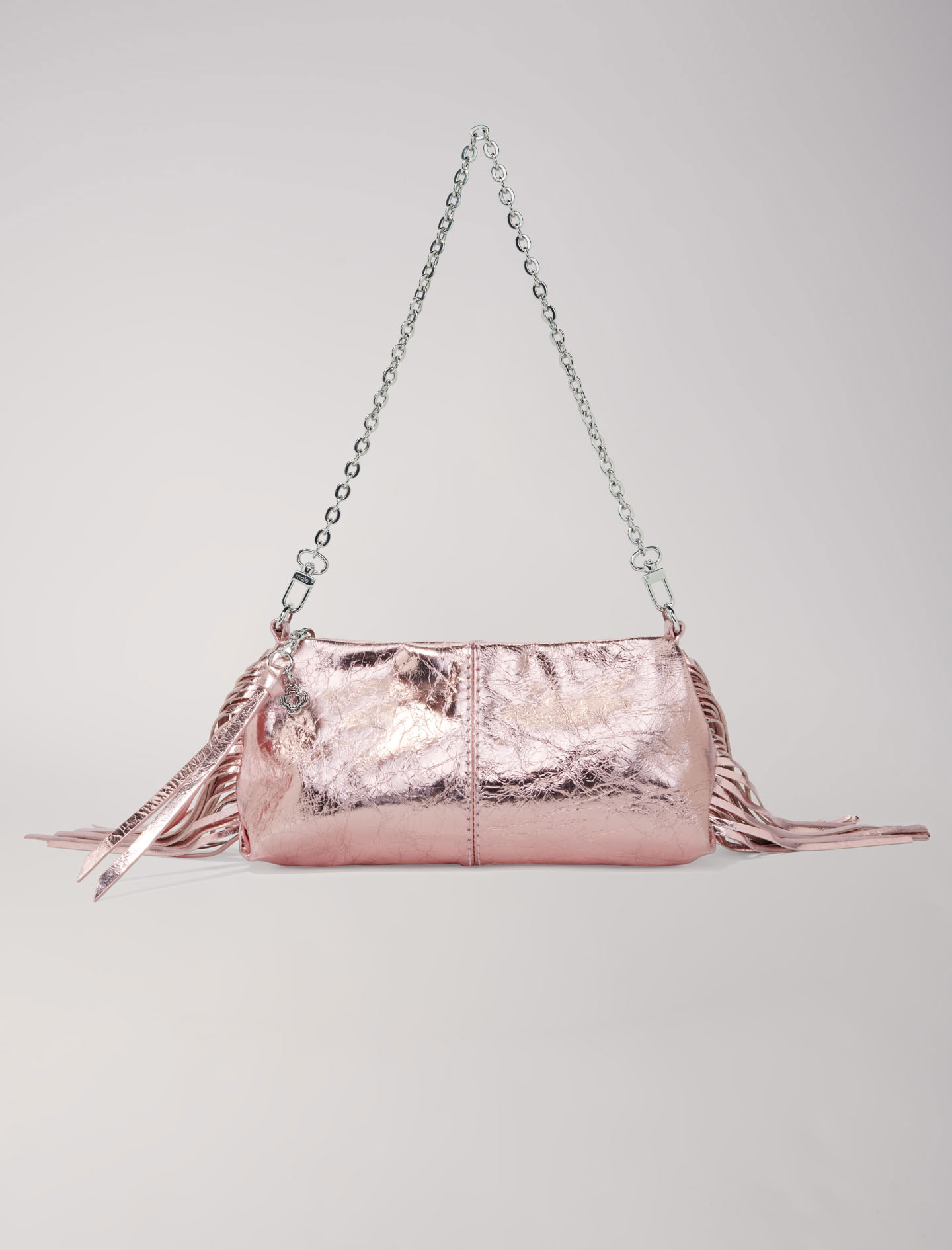 Woman's polyester Chain: Metallic leather Miss M clutch bag, size Woman-Small leather goods-OS (ONE SIZE), in color Metal Pink /