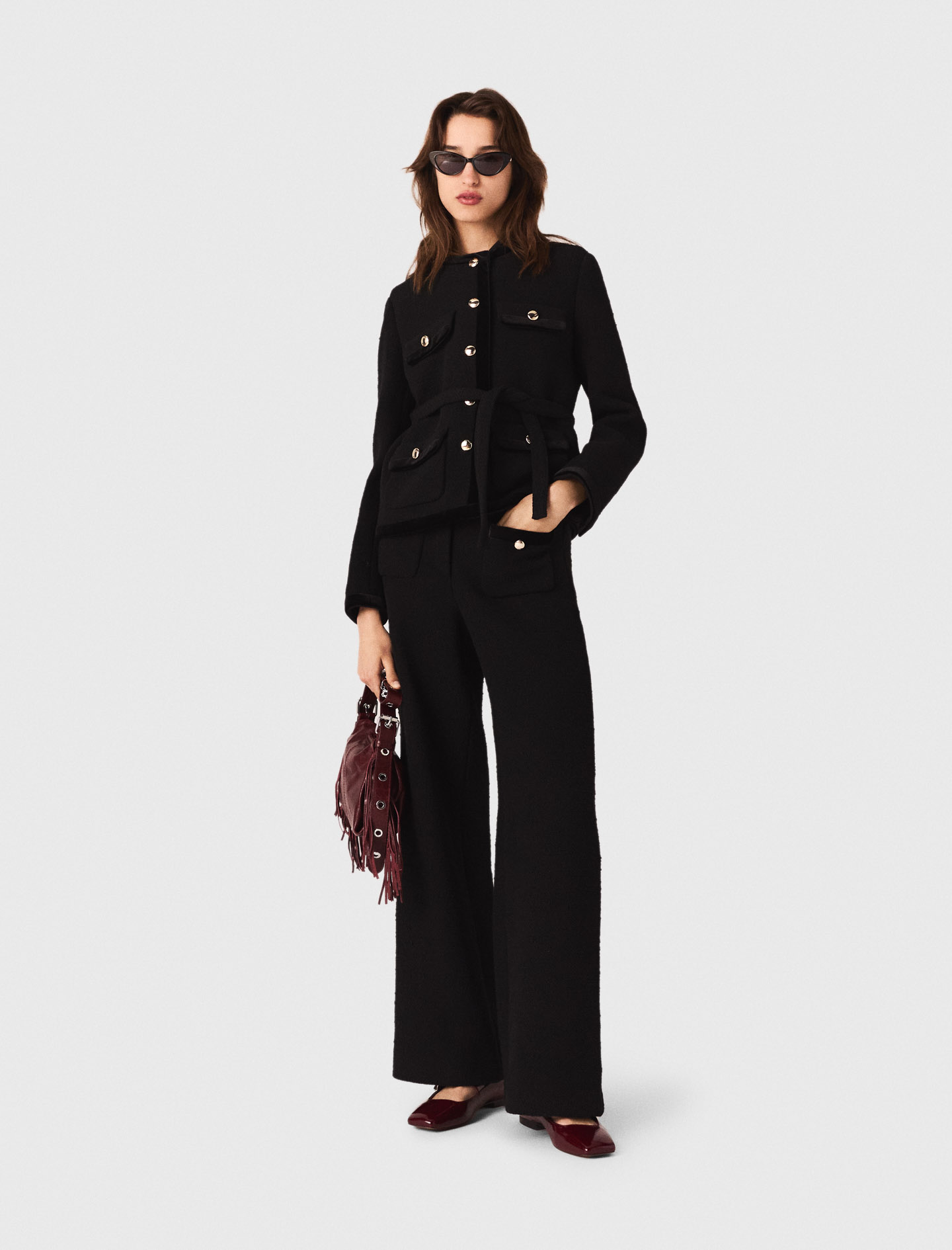 Maje Woman's polyester Long tweed jacket for Fall/Winter, in color Black / Black