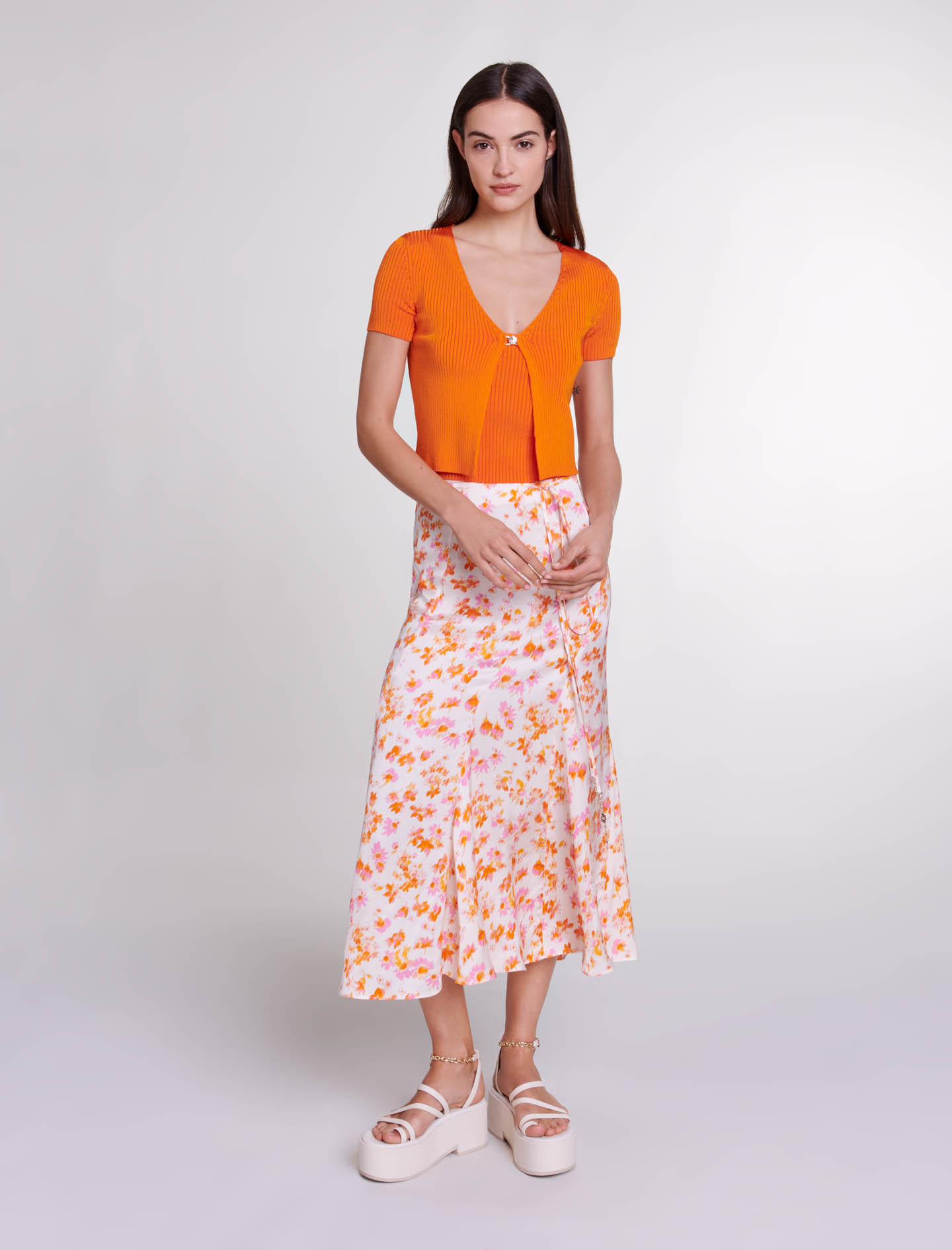 Maje Woman's viscose, Rib knit twin set for Spring/Summer, in color Orange / Orange