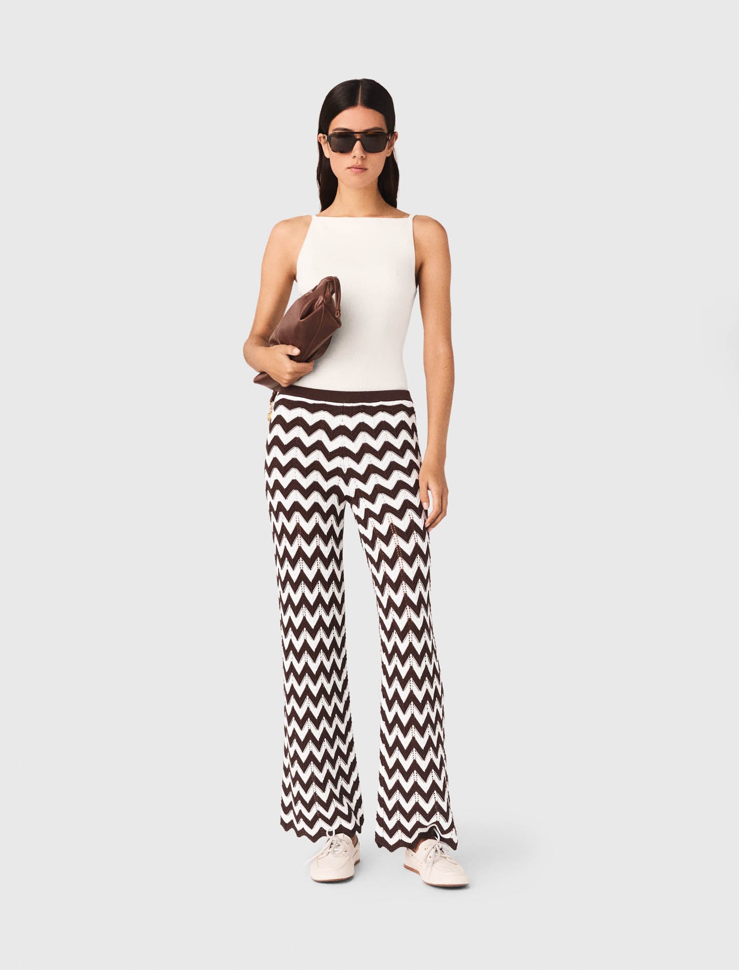 Zigzag crochet trousers Brown For Women | Maje
