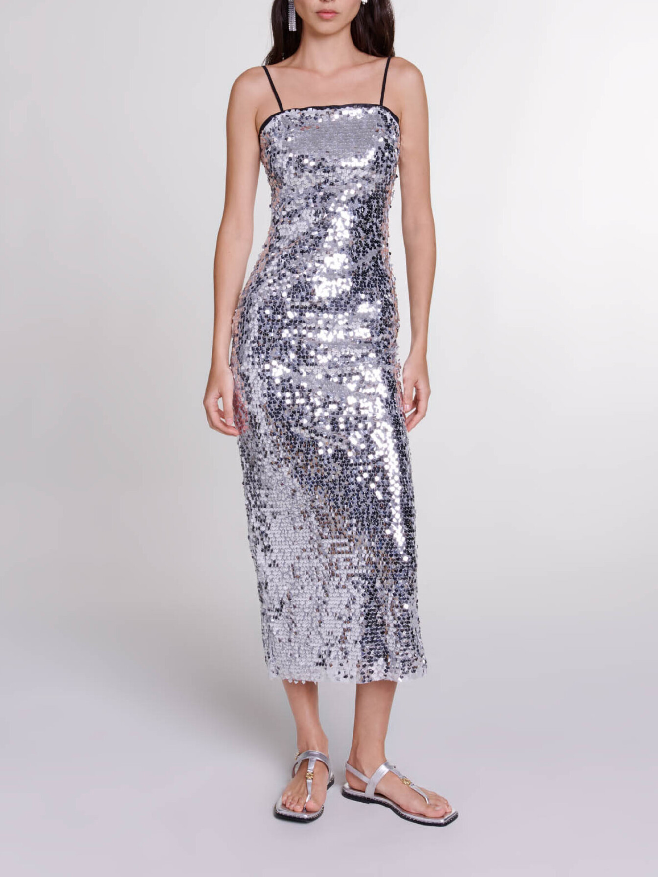 Maje Woman's polyester Sequin maxi dress for Spring/Summer, in color Silver / Grey