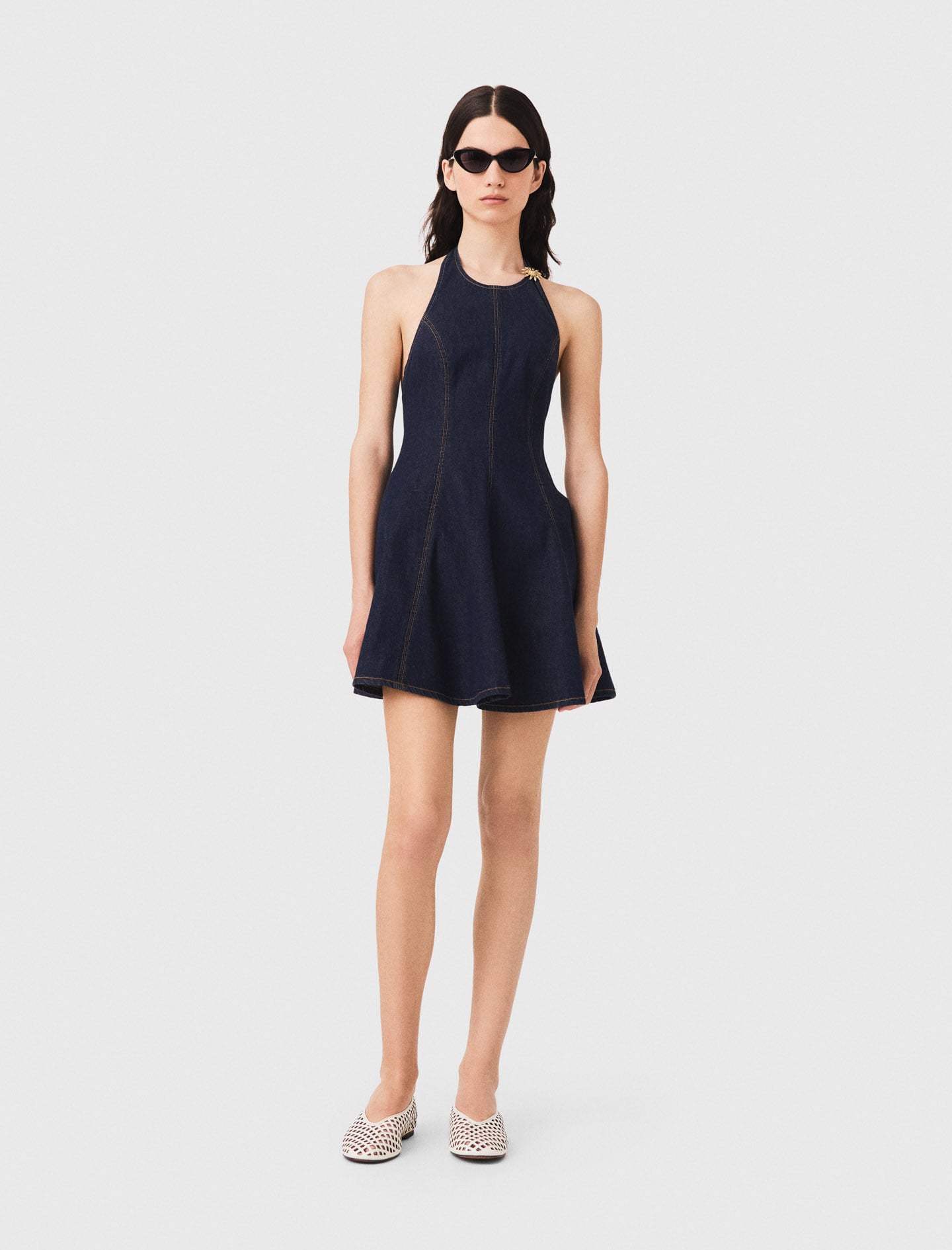 maje denim shirt dress Denim dress with embroidered trim Blue For Women