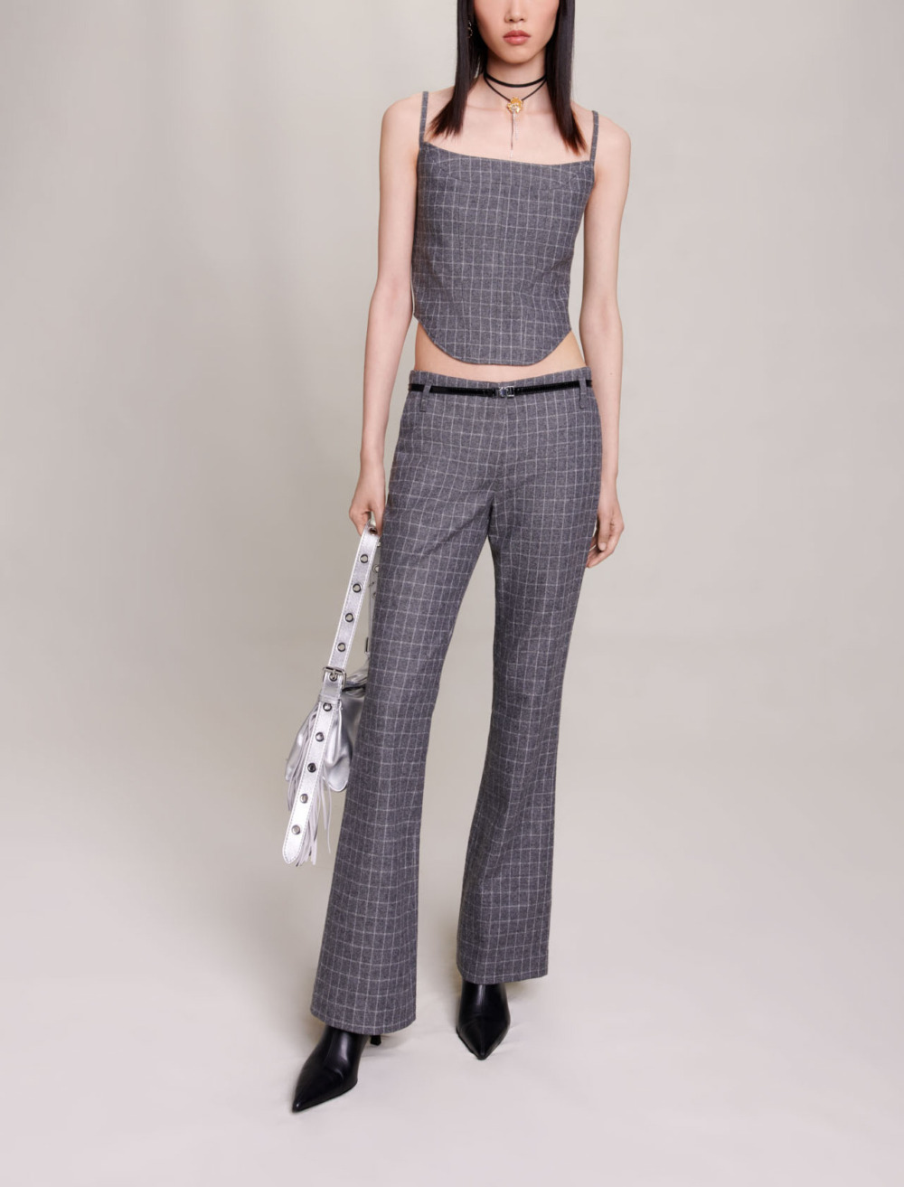 Maje Woman's polyester Flared trousers for Fall/Winter, in color Grey / Grey