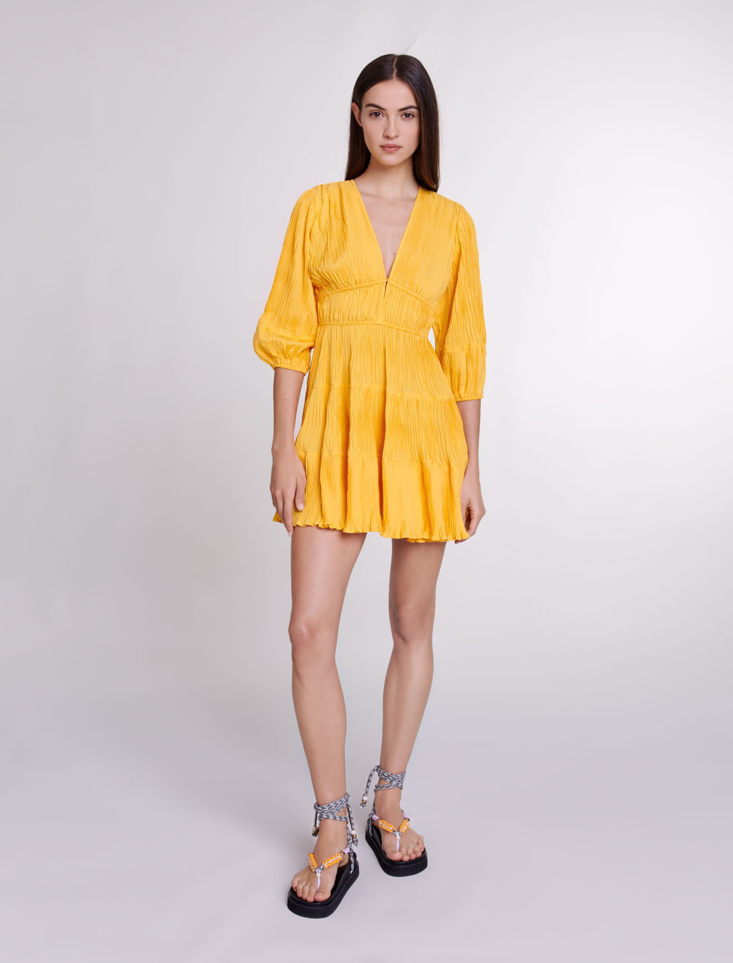 Maje Woman's polyester Buttons: Ruched short dress for Spring/Summer, in color Yellow / Yellow