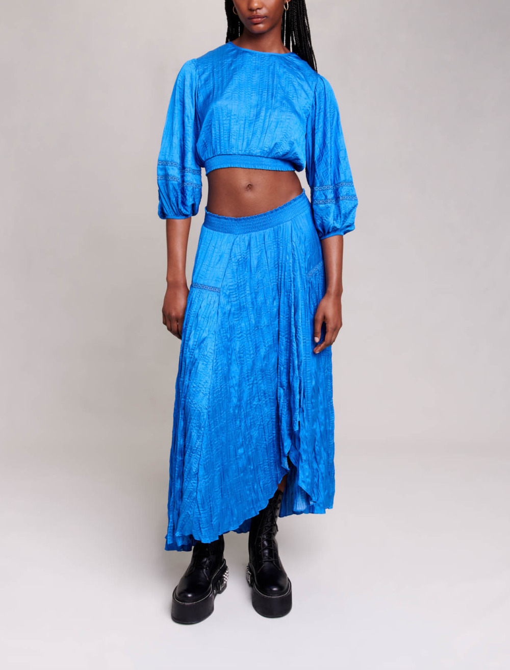 Woman
s polyester Lace: Long skirt for Fall/Winter, size Woman-See All-US XL / FR 41, in color Blue / Blue