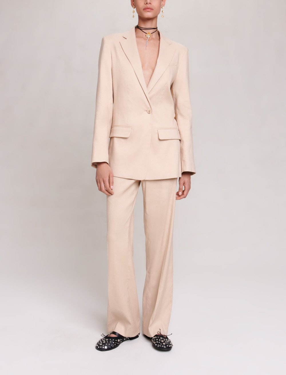 Maje Woman's linen Linen blend blazer for Fall/Winter, in color Beige / Beige