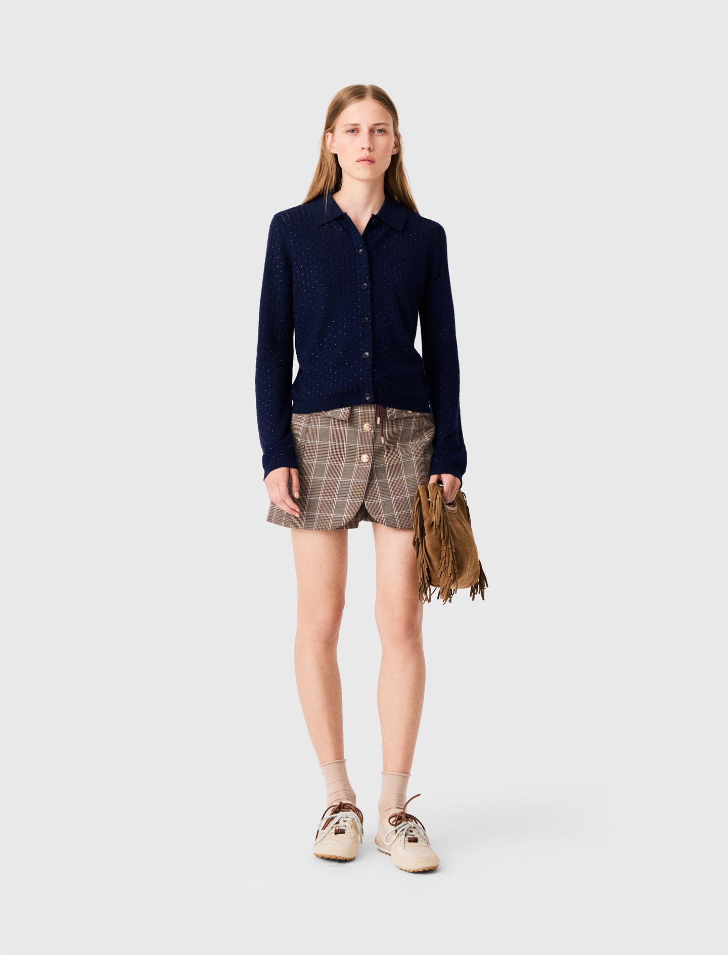 Rhinestone polo collar cardigan Blue For Women | Maje