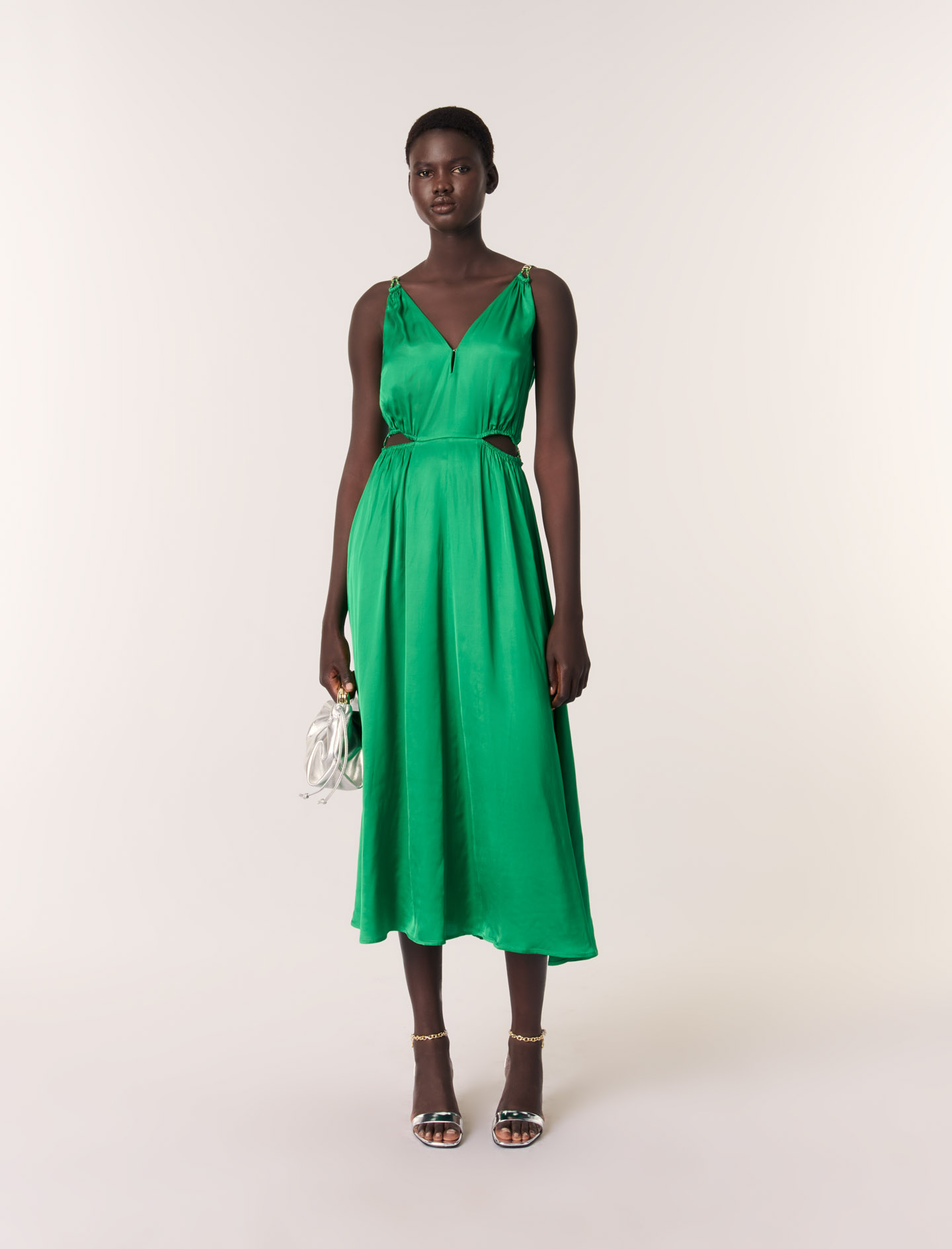 Maje Satin-look Maxi Dress In Green