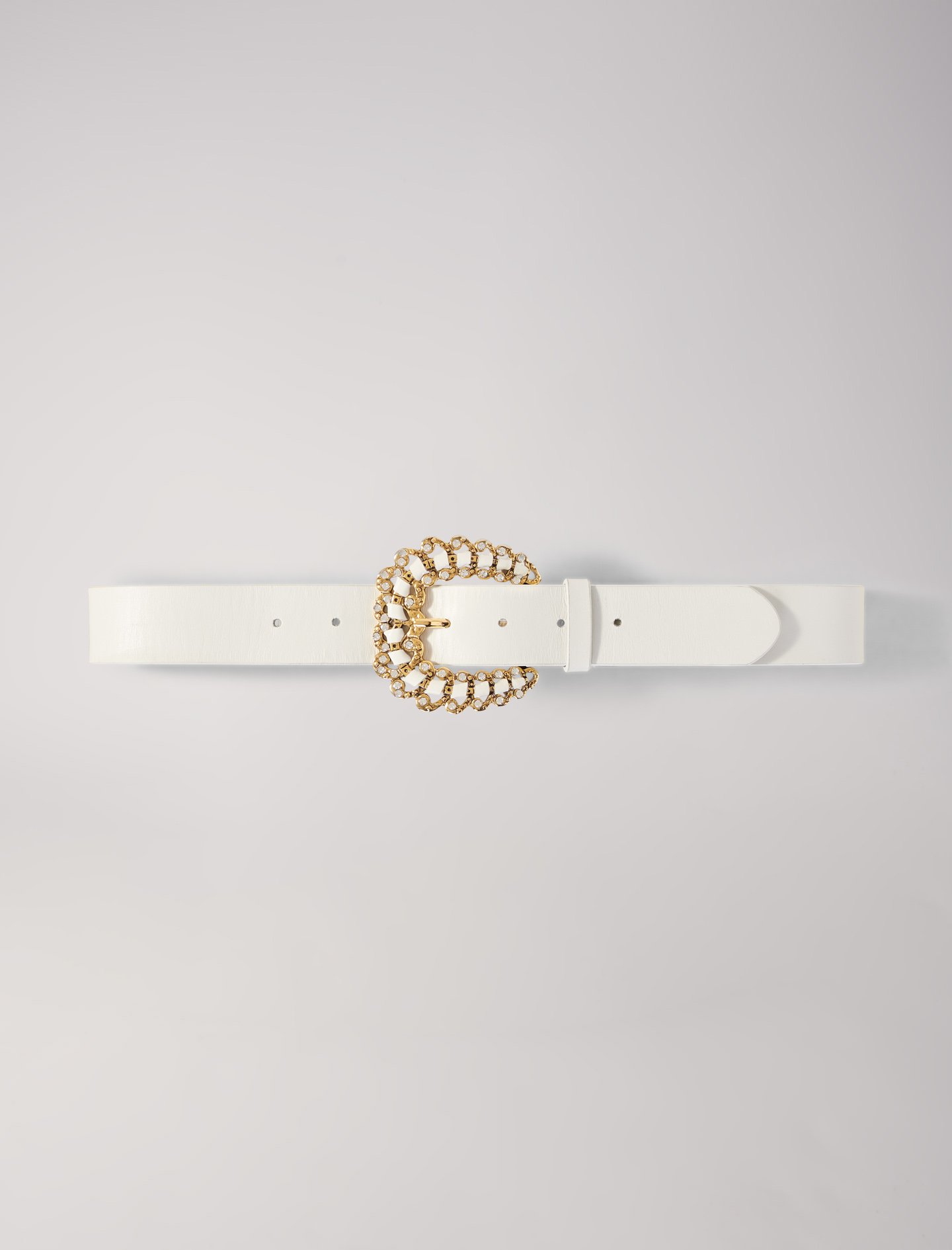 Woman's polyester, Belt with diamanté buckle for Spring/Summer, size Woman-Belts-US L / FR 3, in color Ecru / Beige