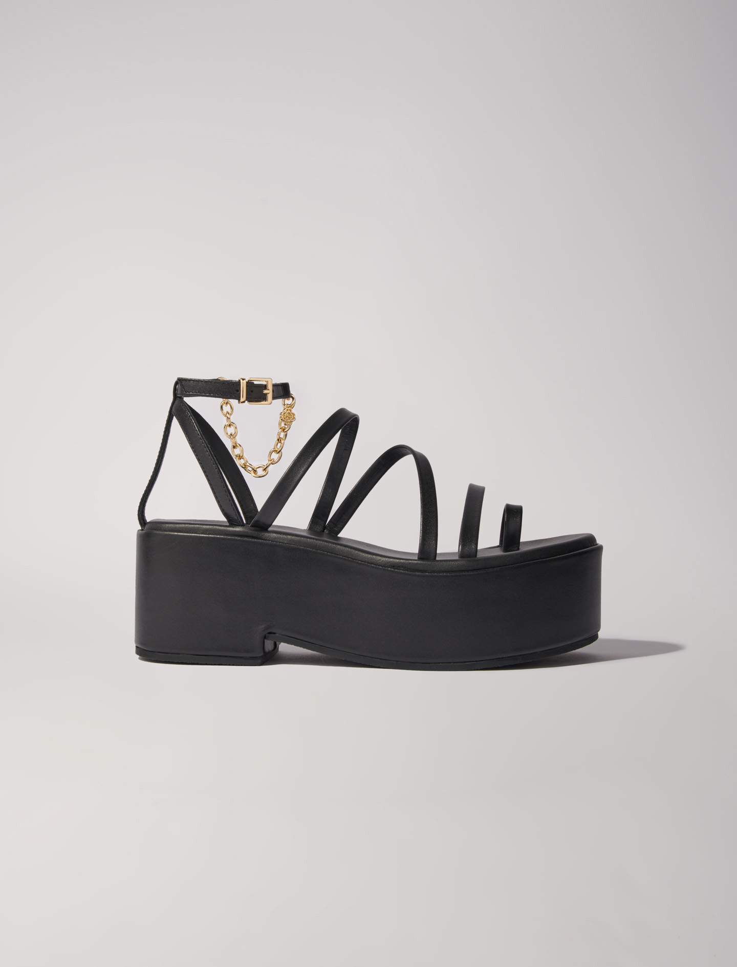 Woman's polyurethane Upper: sheepskin Buckle: Leather platform sandals, size Woman-All Shoes-US 9.5 / FR 40, in color Black / Black