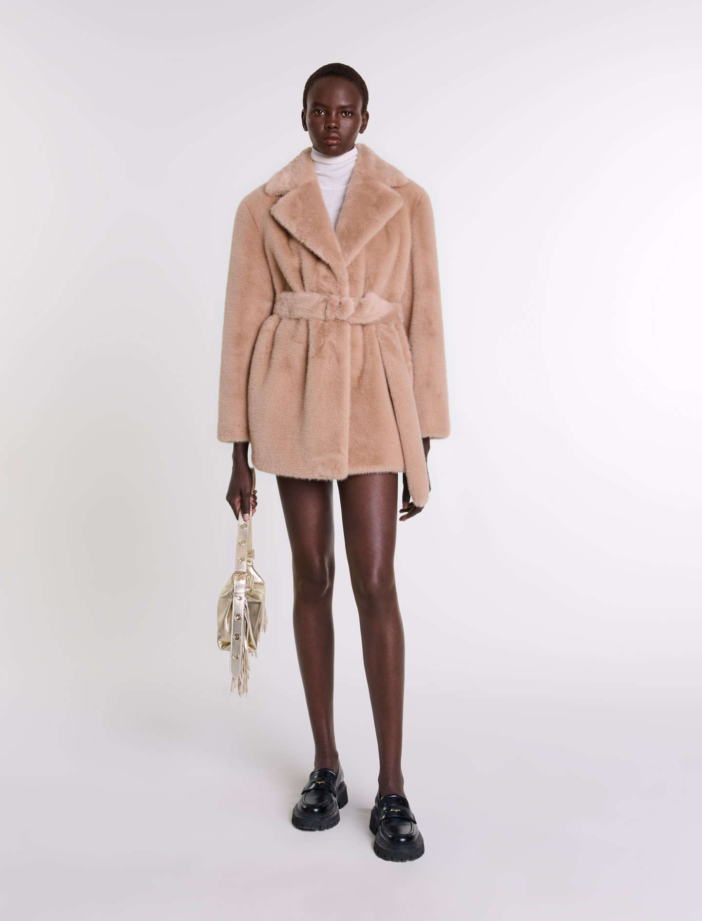 Shop Maje Faux Fur Coat In Camel