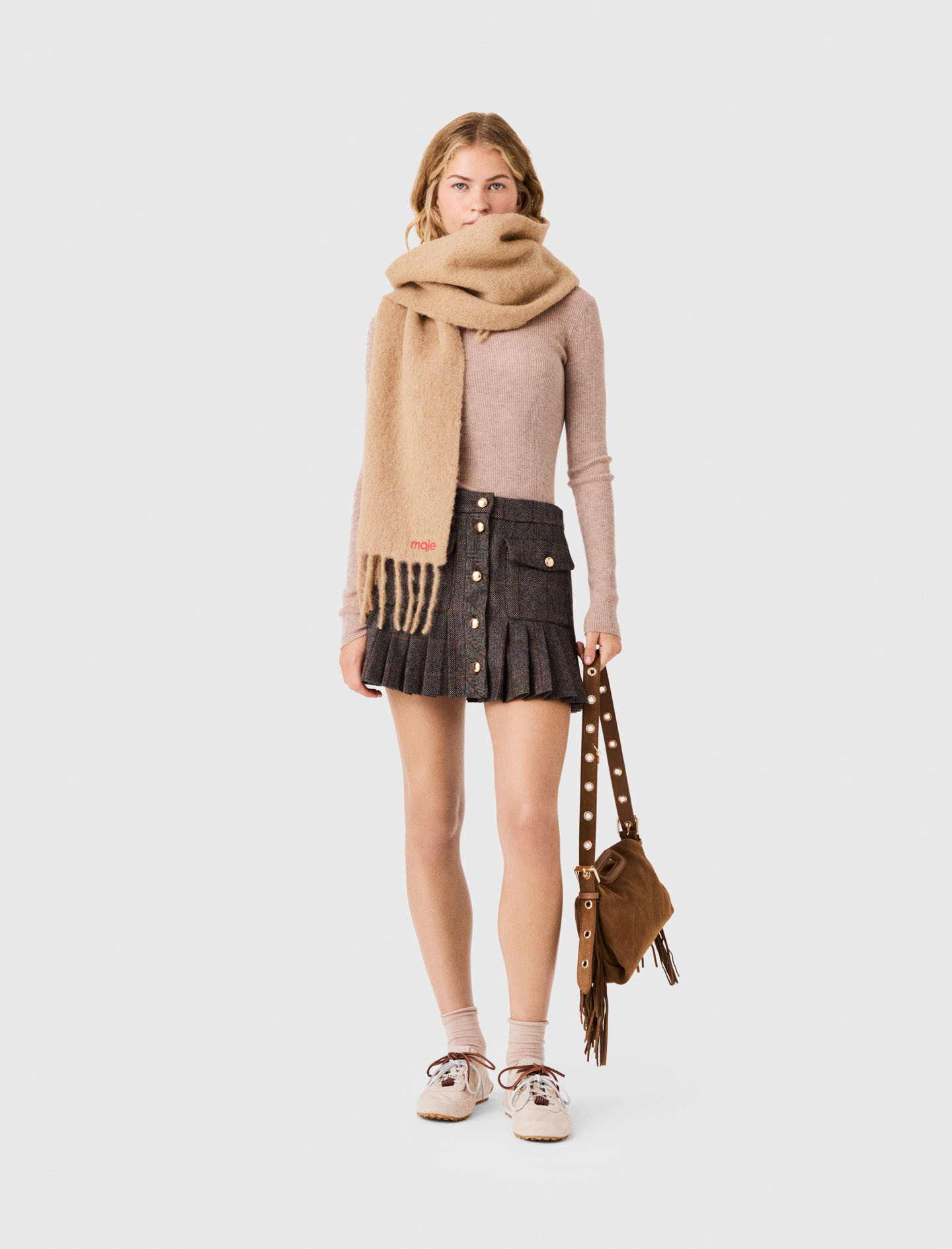 Plaid mini skirt Brown For Women | Maje